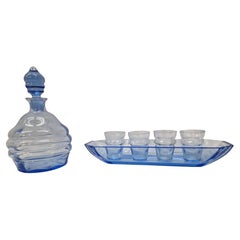 Stunning liqueur glass set, bottle four glasses tray, 1920s Art Deco, Bohemian
