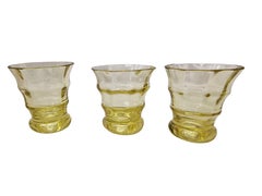 Stunning liqueur glass set, bottle & six glasses, amber 1920s Art Deco, Bohemian