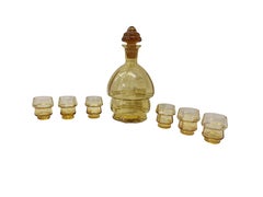 Stunning liqueur glass set, bottle & six glasses, amber 1920s Art Deco, Bohemian