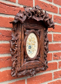 Stunning Little Black Forest Wall Keys Cabinet w. Oval Glass and Needlework