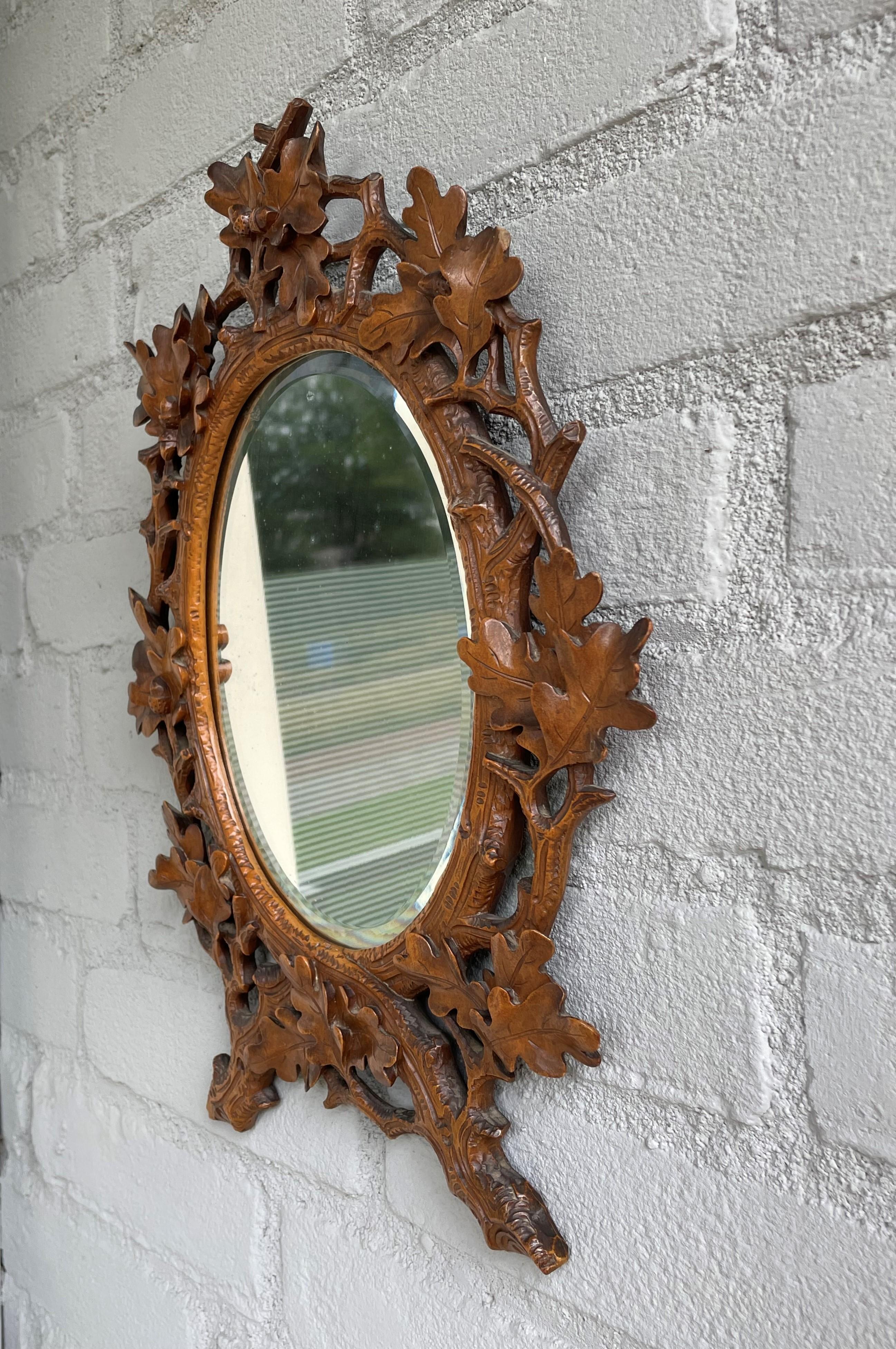 Stunning Little, Finest Quality Hand Carved Antique Black Forest Wall Mirror 3