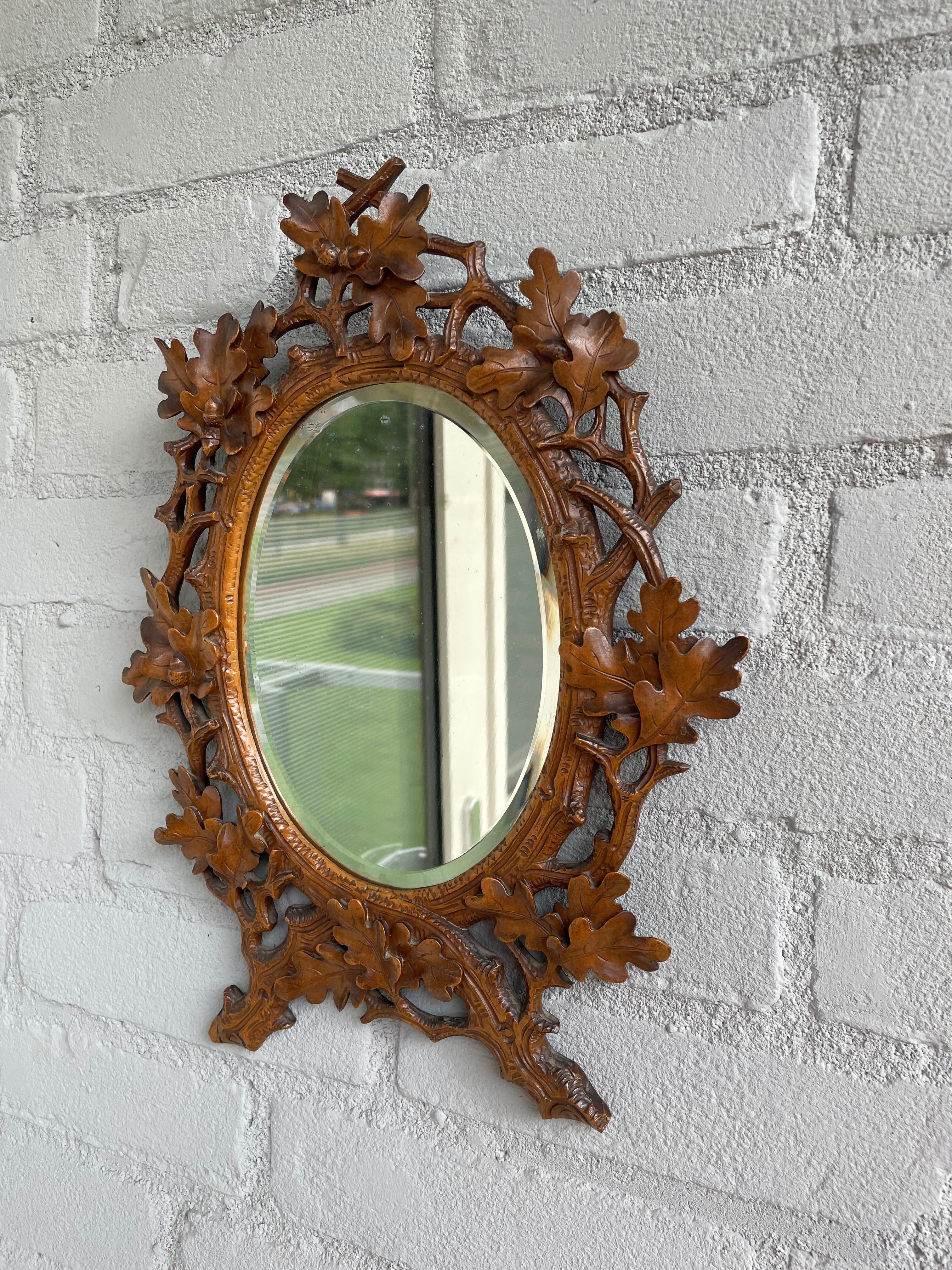 Stunning Little, Finest Quality Hand Carved Antique Black Forest Wall Mirror 4