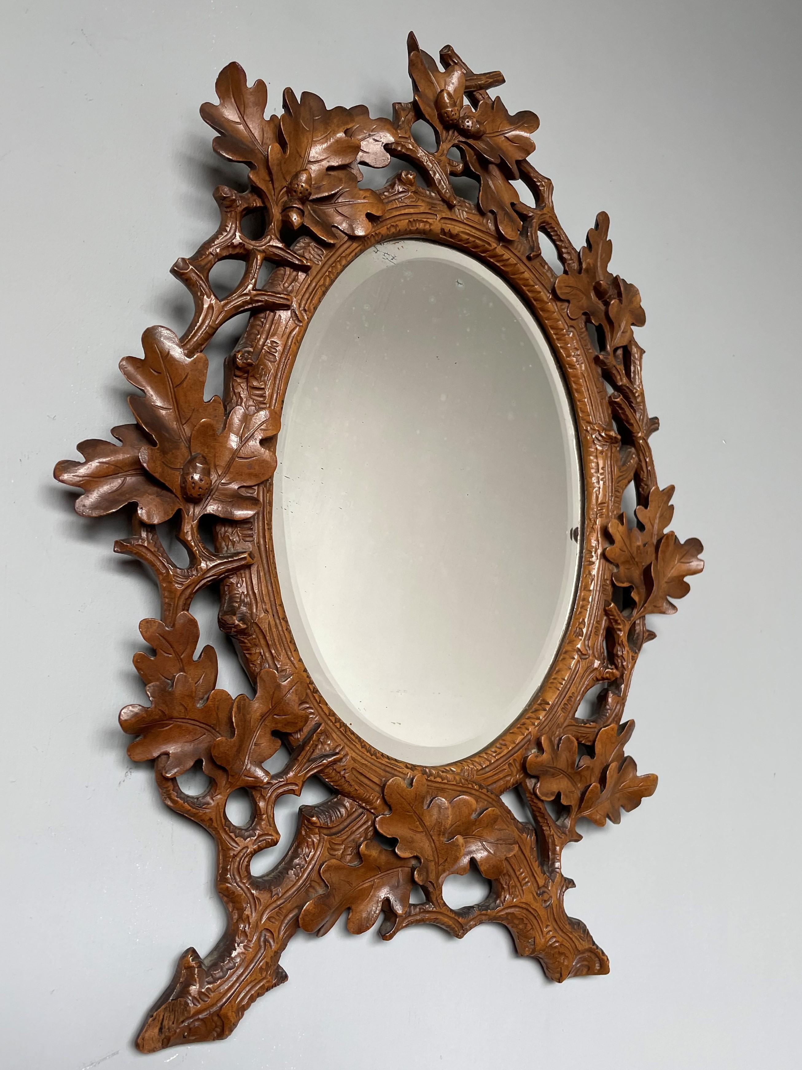 Stunning Little, Finest Quality Hand Carved Antique Black Forest Wall Mirror 5