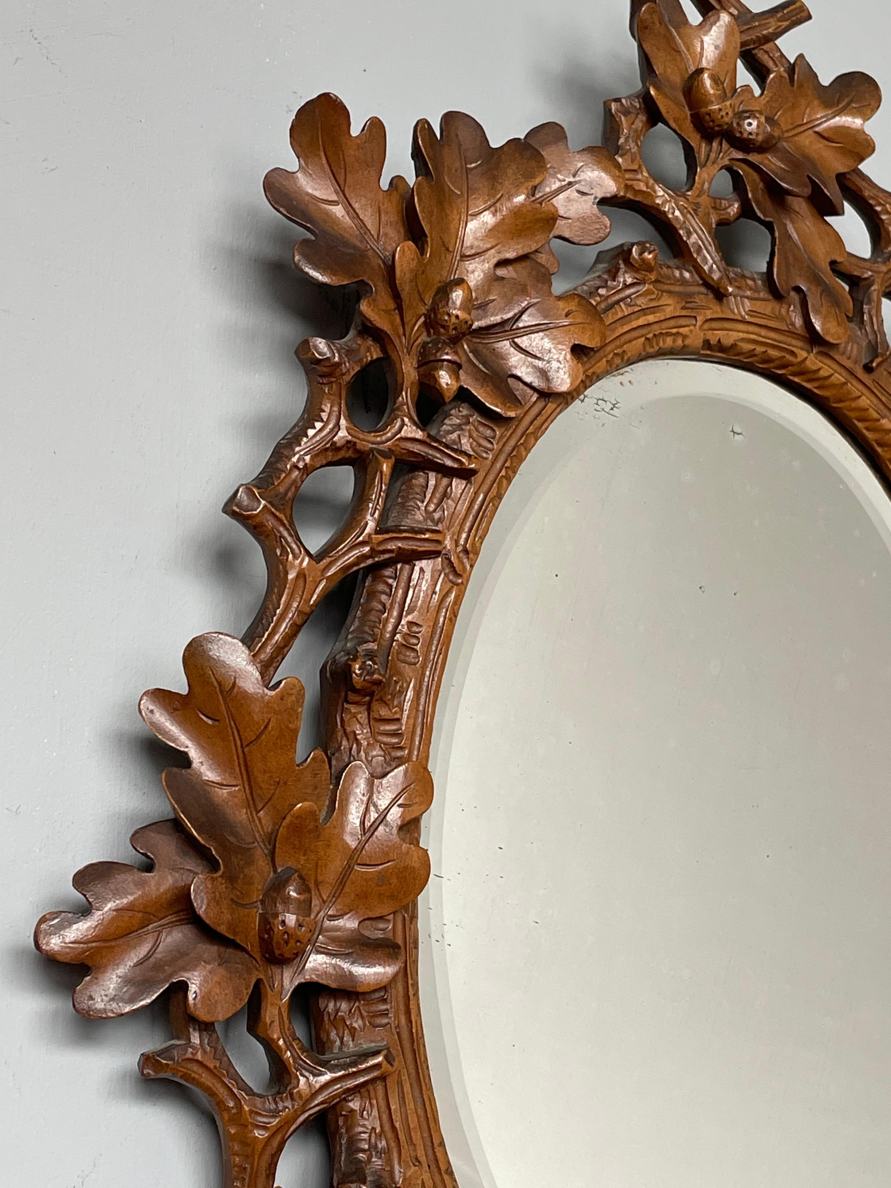 Stunning Little, Finest Quality Hand Carved Antique Black Forest Wall Mirror 8