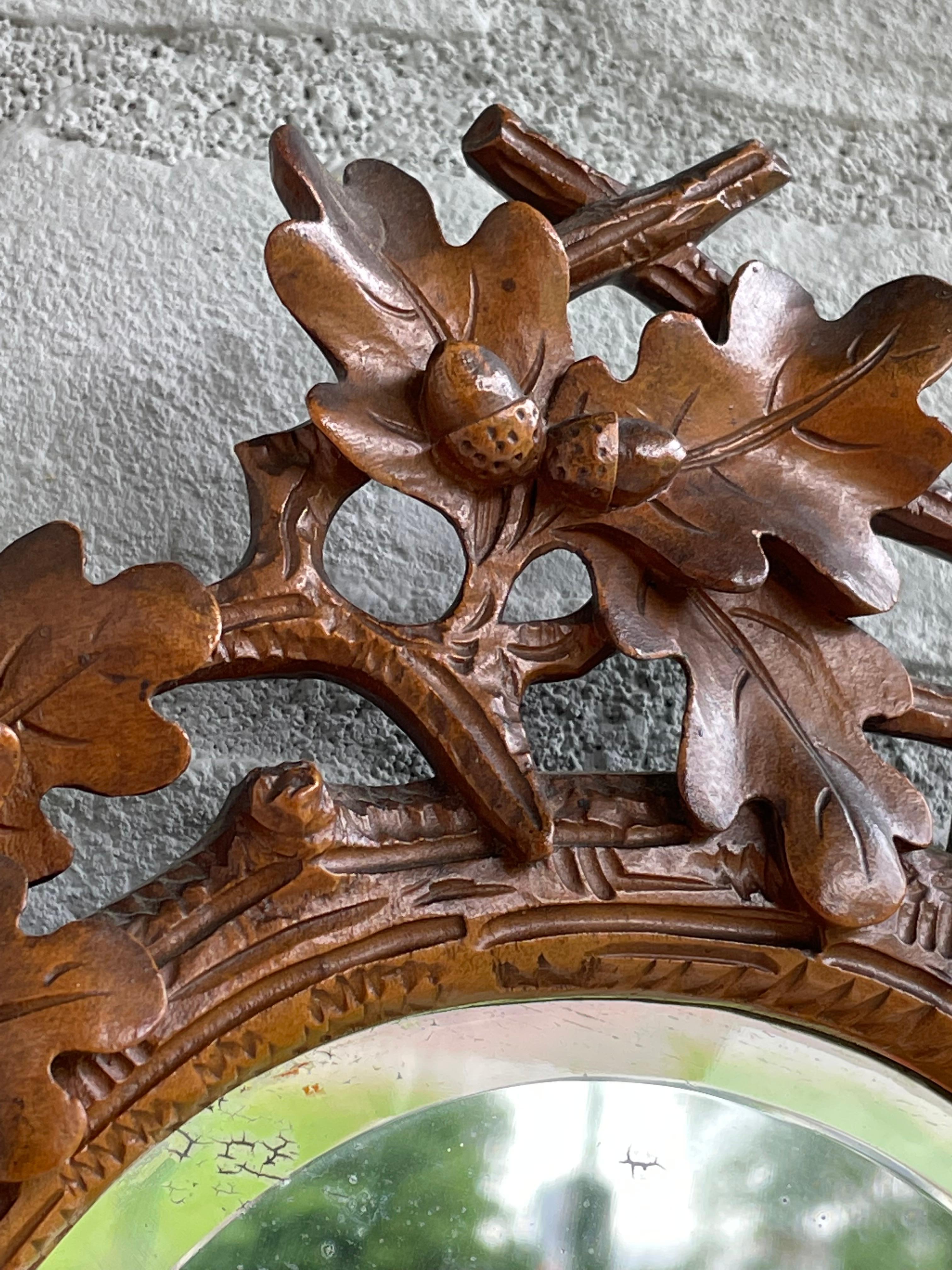 20th Century Stunning Little, Finest Quality Hand Carved Antique Black Forest Wall Mirror