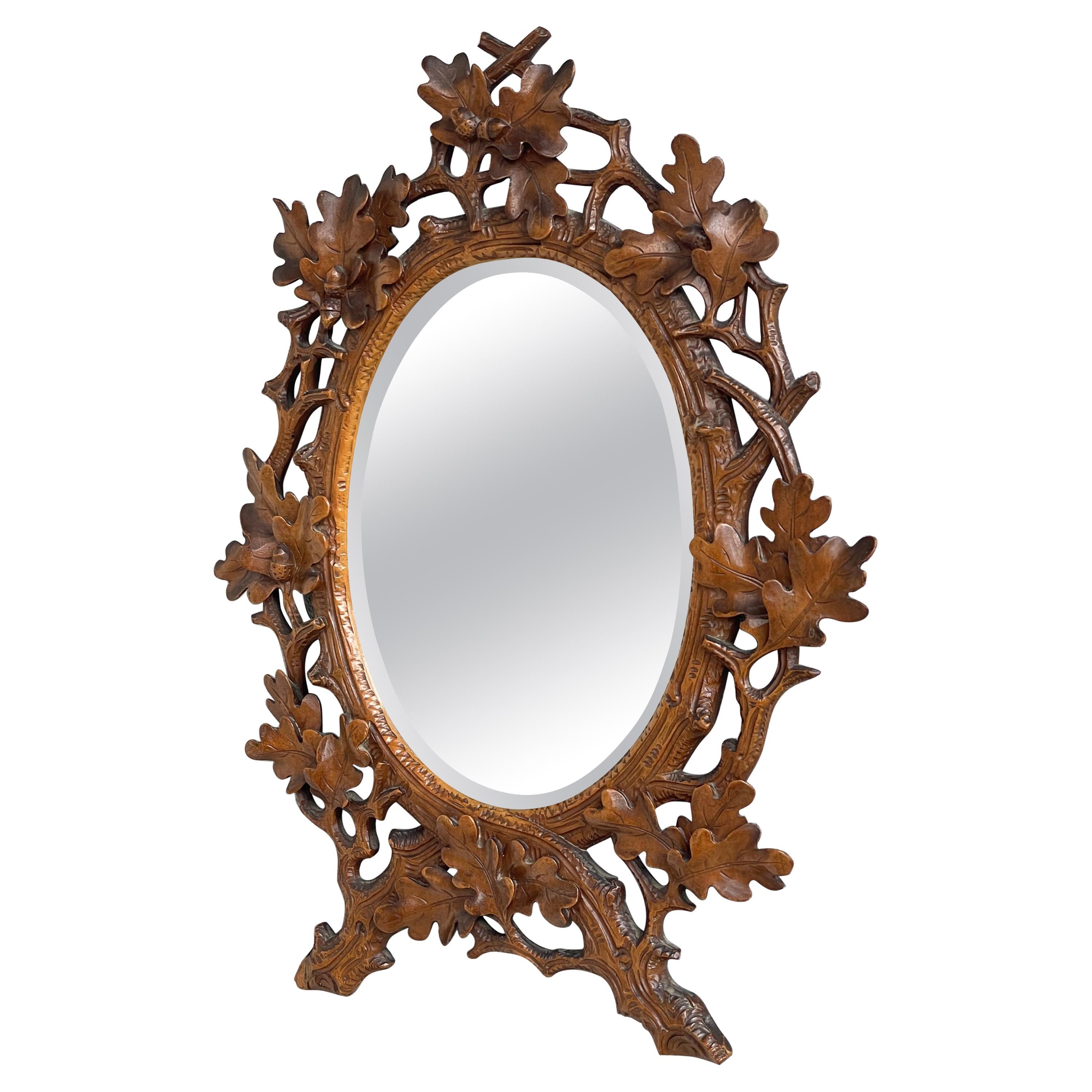 Stunning Little, Finest Quality Hand Carved Antique Black Forest Wall Mirror