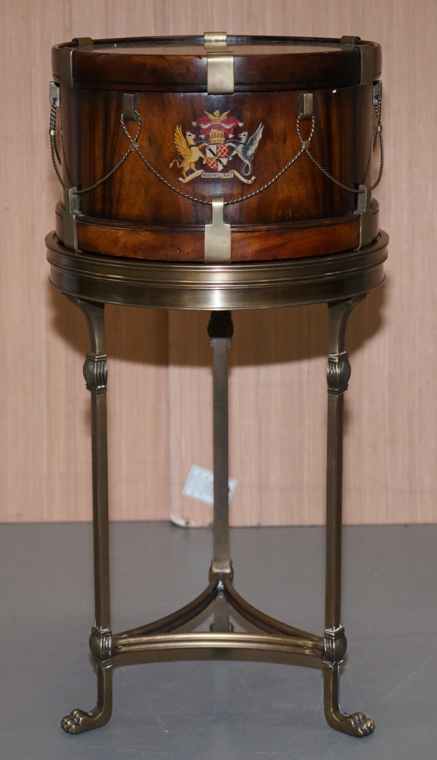 Regency Stunning Little Side Table with Hand Painted Armorial Crests in the Form of Drum