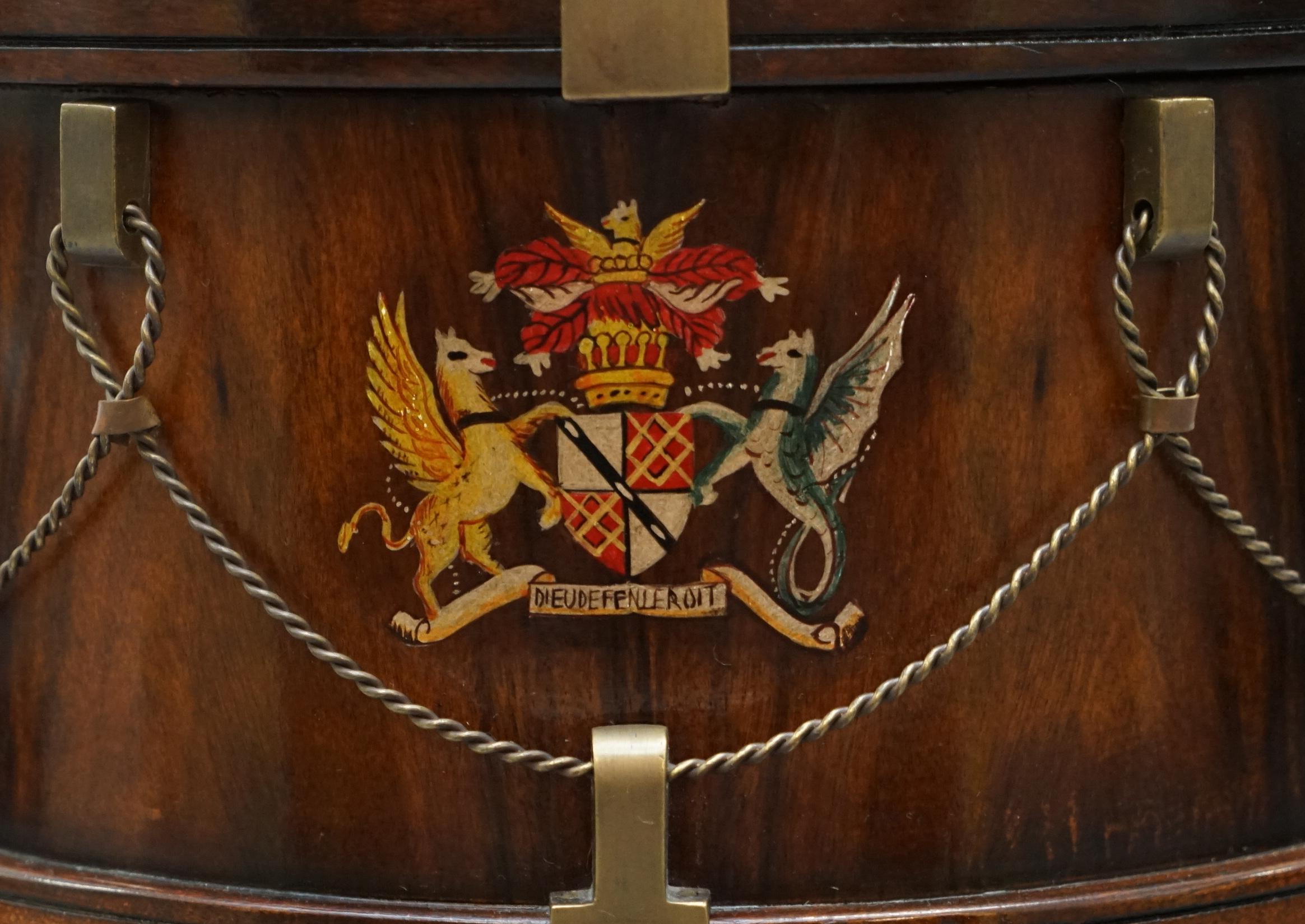 Hand-Crafted Stunning Little Side Table with Hand Painted Armorial Crests in the Form of Drum