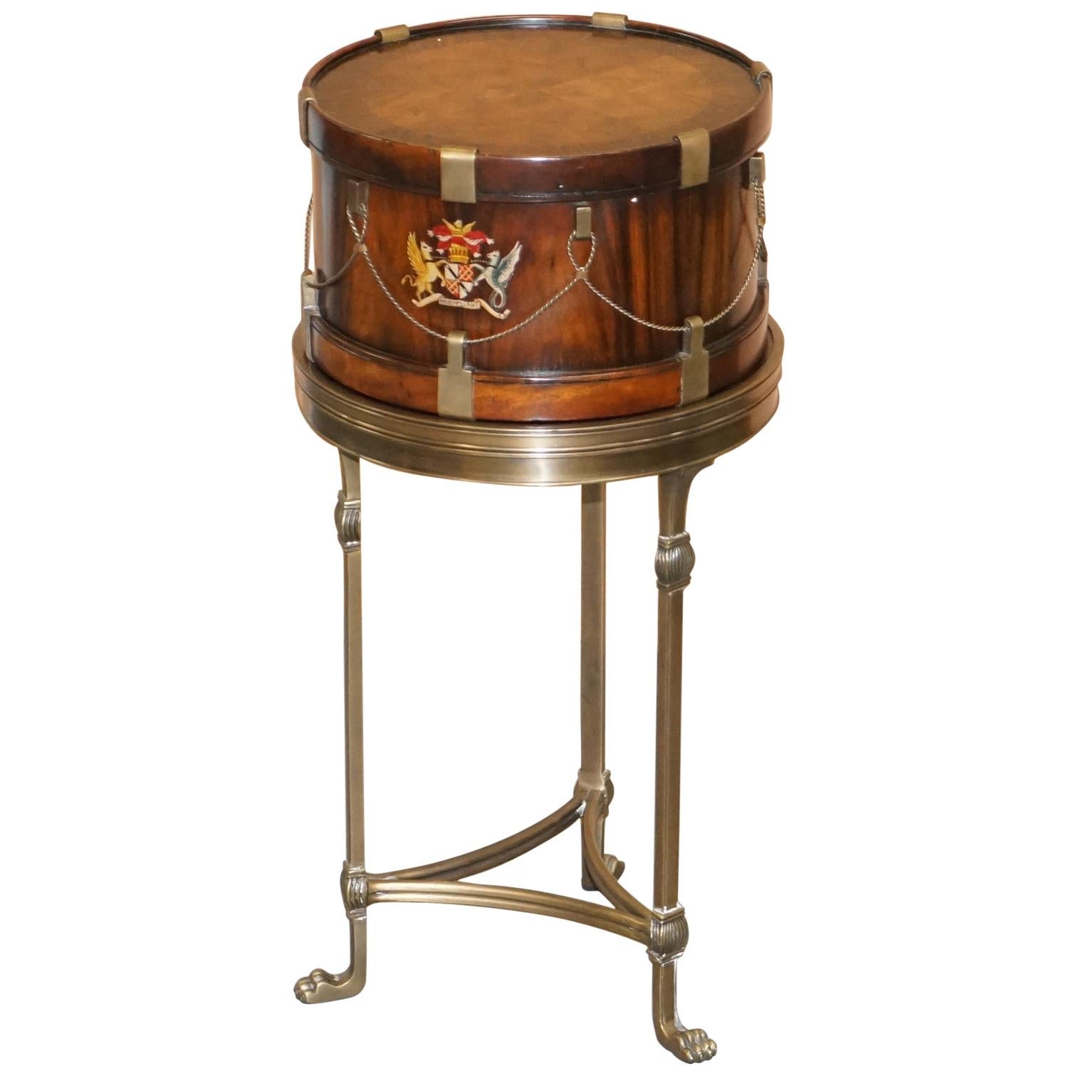 Stunning Little Side Table with Hand Painted Armorial Crests in the Form of Drum