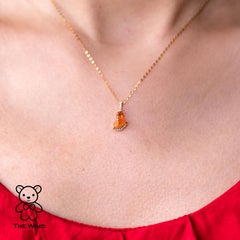 Stunning Little Skirt Mexican Fire Opal Diamond Pendant Necklace 18K Yellow Gold