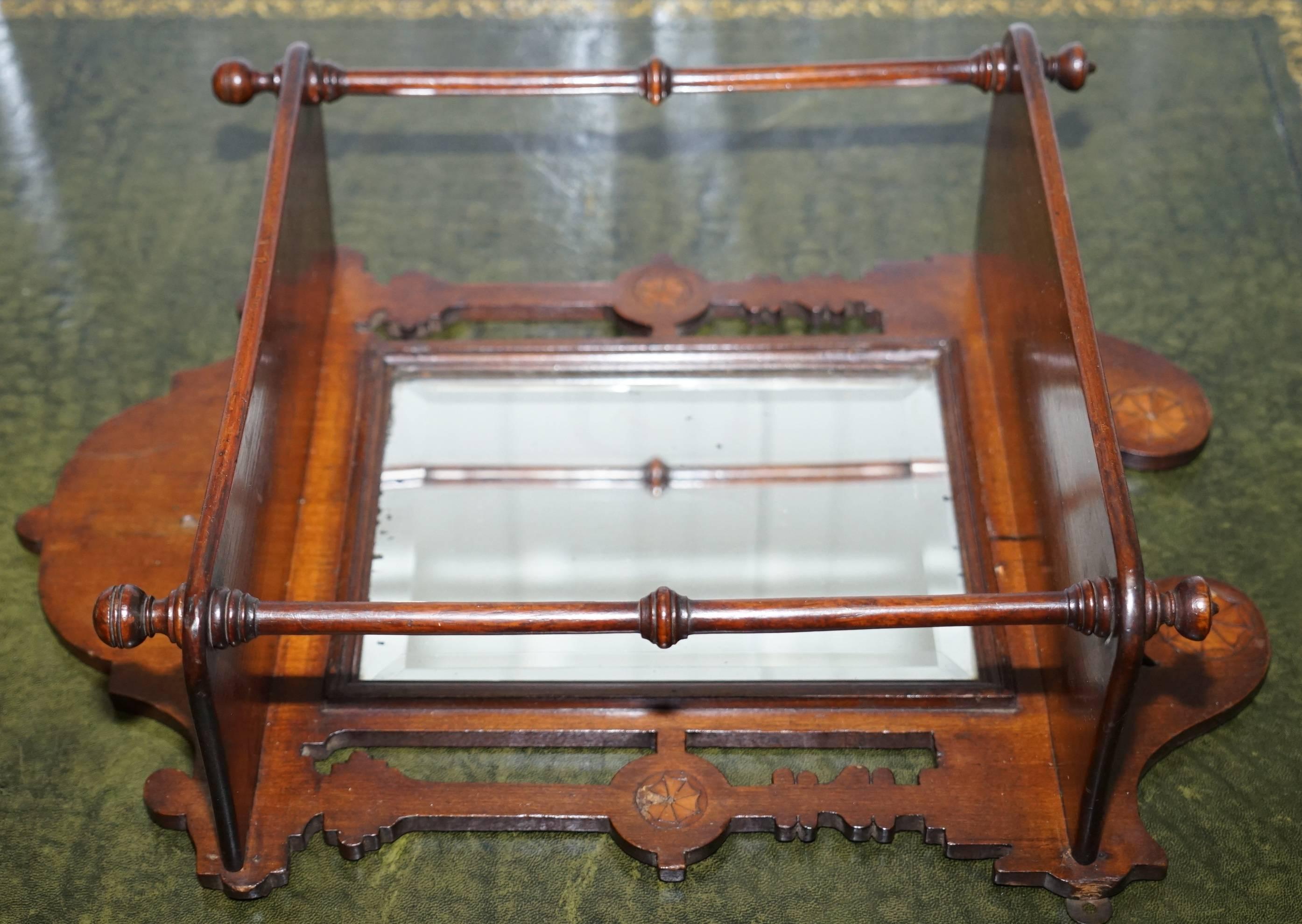 Stunning Little Victorian Shaving Mirror Original Tapered Glass Mahogany Frame 4