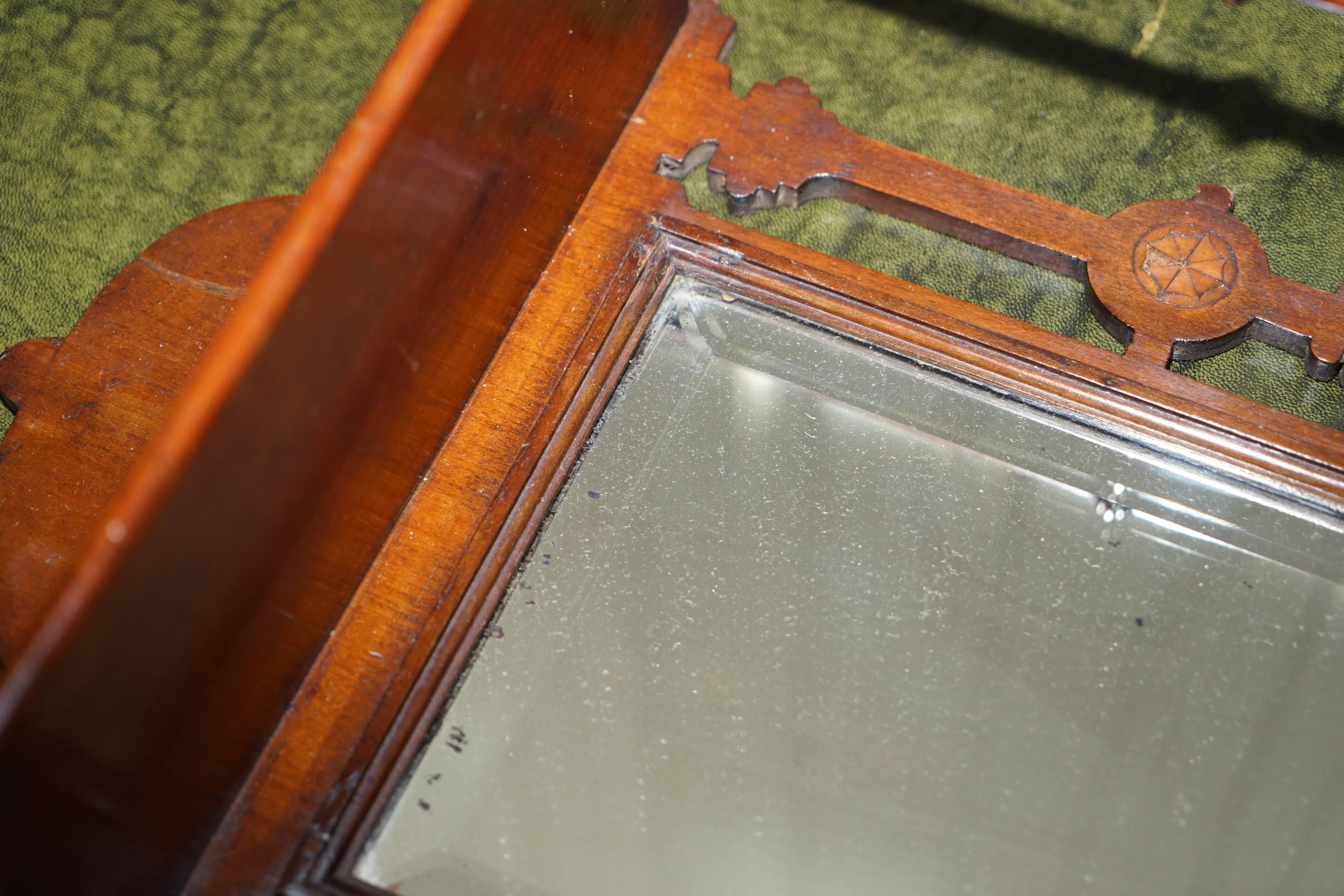 Stunning Little Victorian Shaving Mirror Original Tapered Glass Mahogany Frame 5