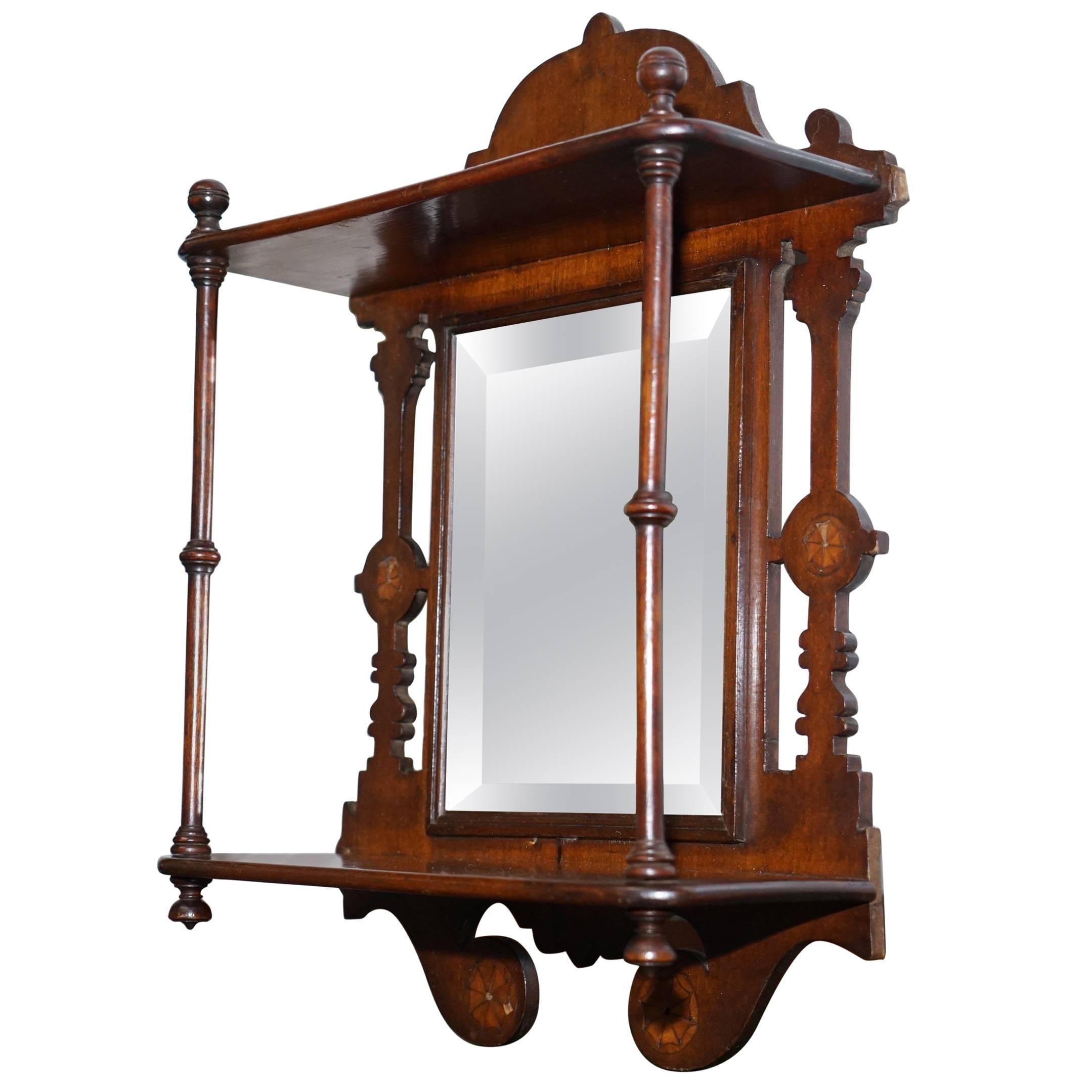 Stunning Little Victorian Shaving Mirror Original Tapered Glass Mahogany Frame
