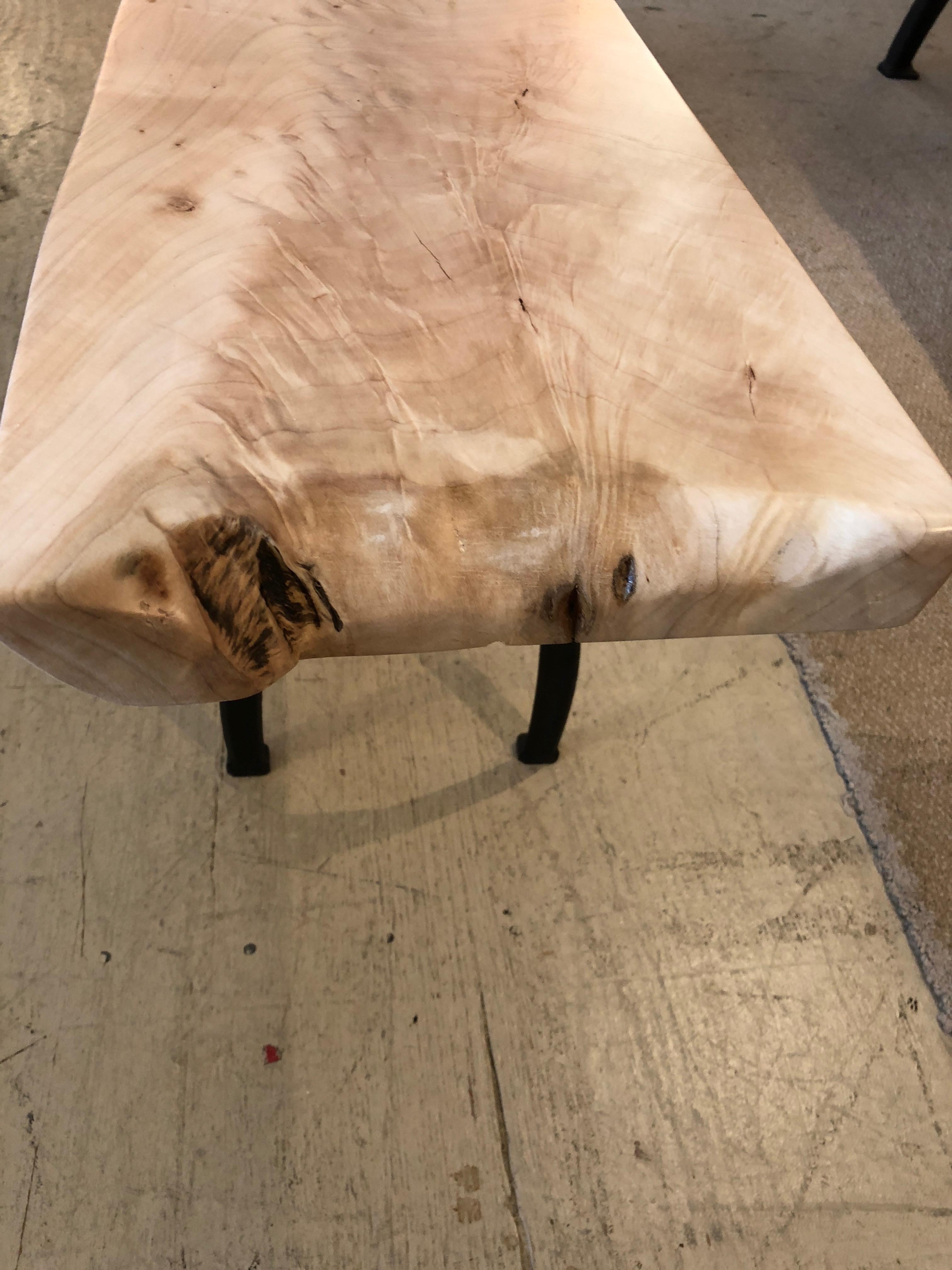 Contemporary Stunning Live Edge Maple Bench with Industrial Legs
