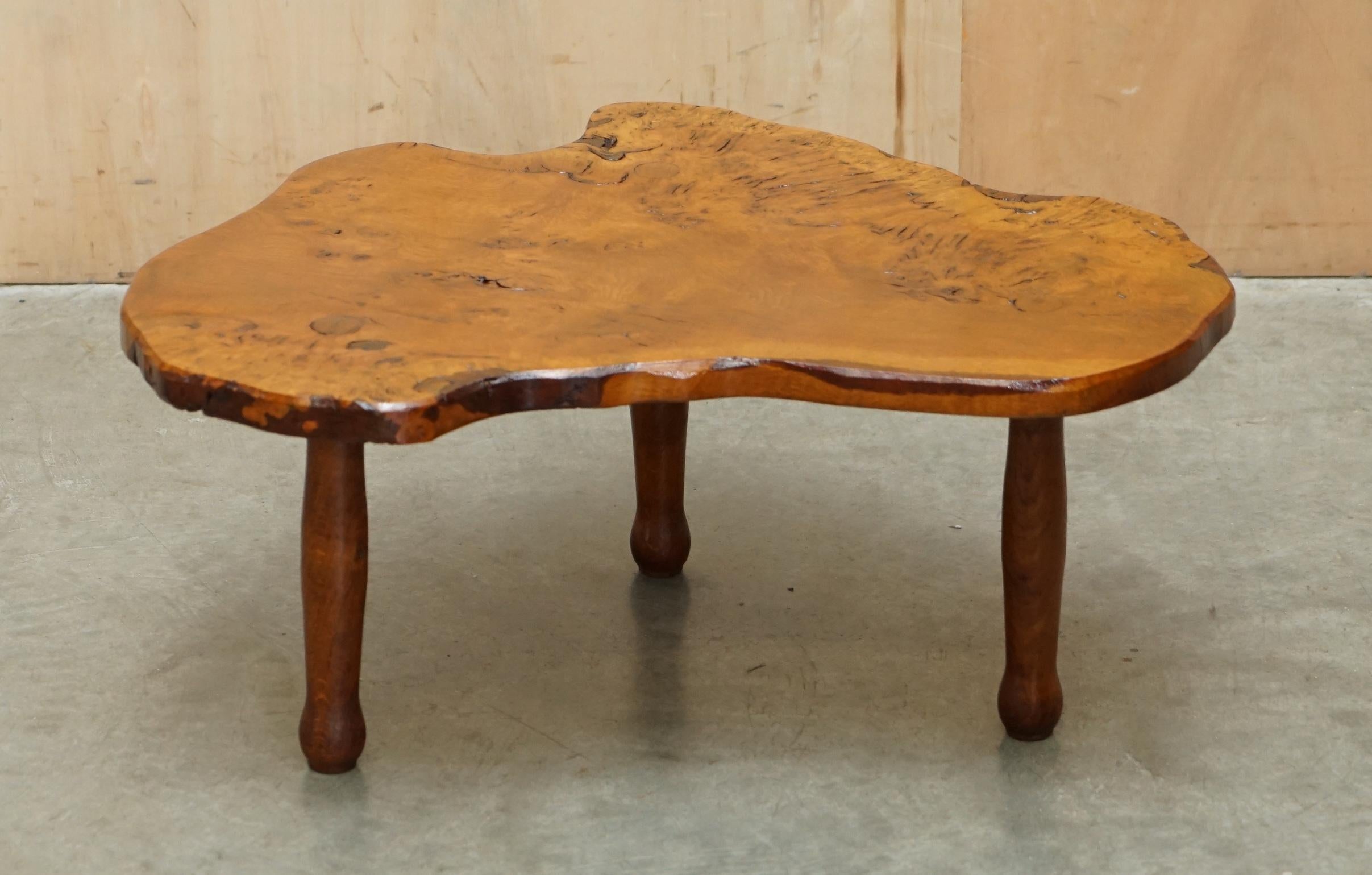 Mid-Century Modern STUNNiNG LIVE EDGE SLAB COFFEE OR COCKTAIL TABLE IN BURR PIPPY OAK For Sale