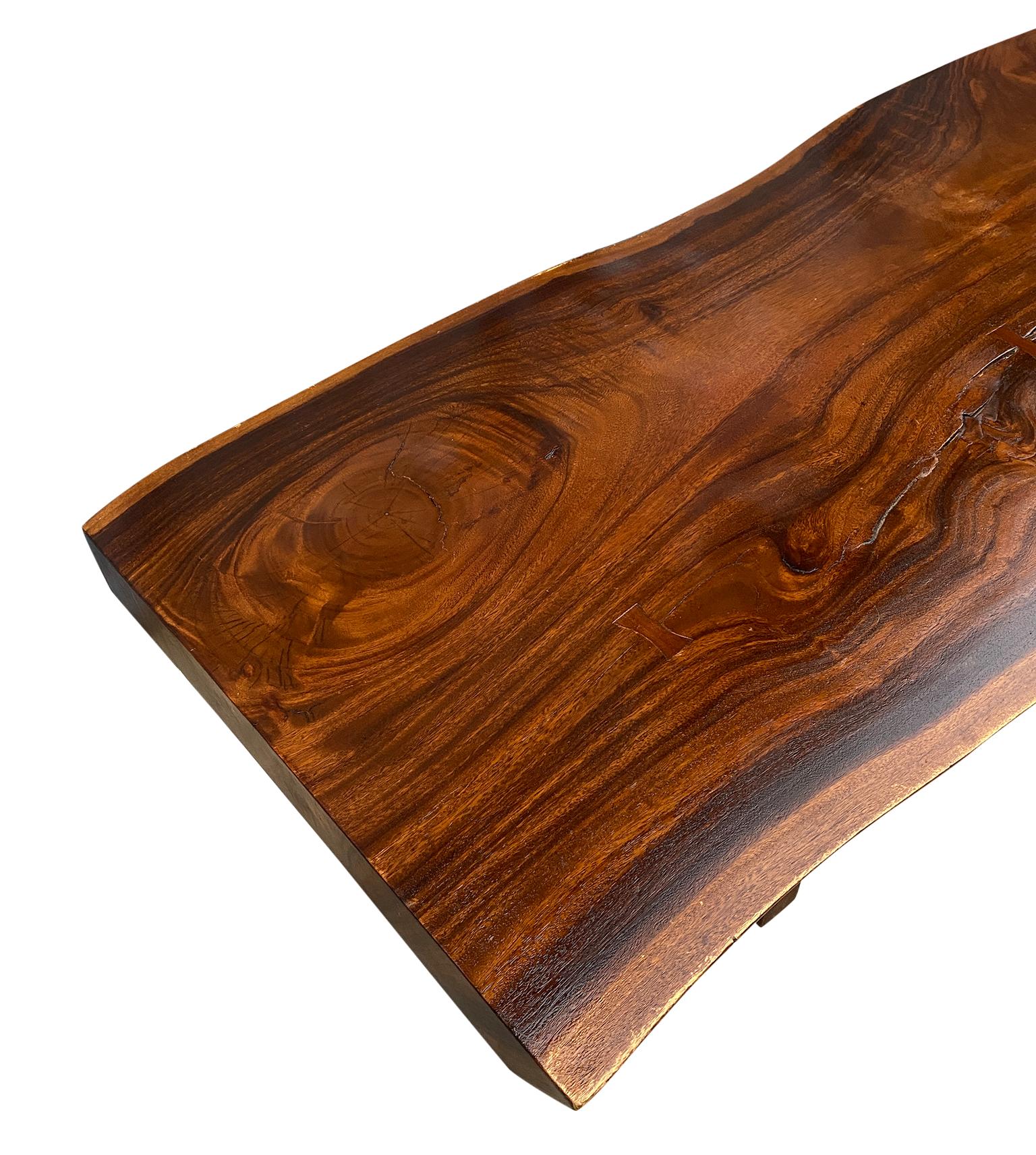 Late 20th Century Stunning 7' Live Edge Walnut Slab Dining Table the Style of Nakashima For Sale