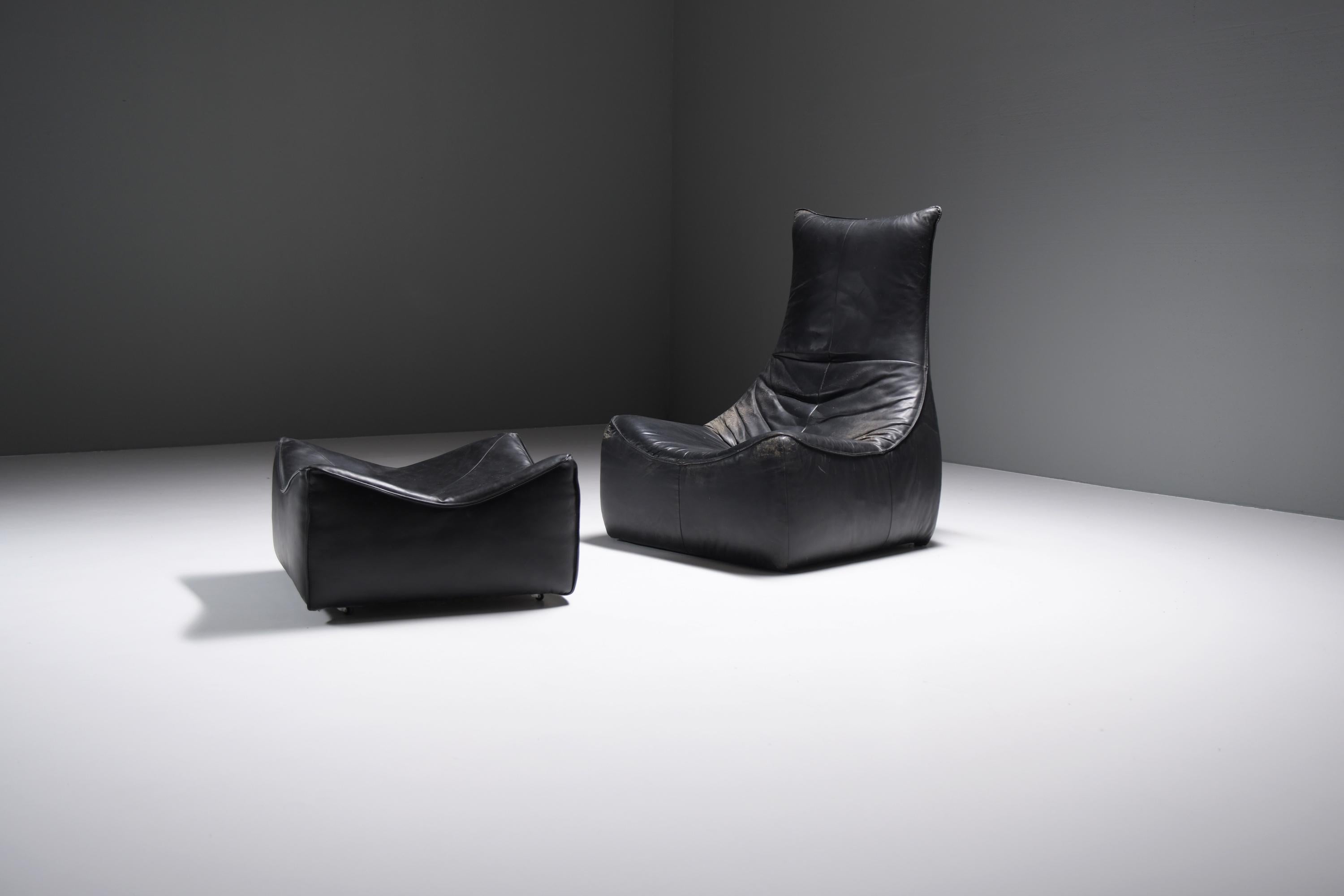 Stunning lounge chair The Rock in black leather by Gerard Van Den Berg - Montis In Good Condition For Sale In Buggenhout, Oost-Vlaanderen