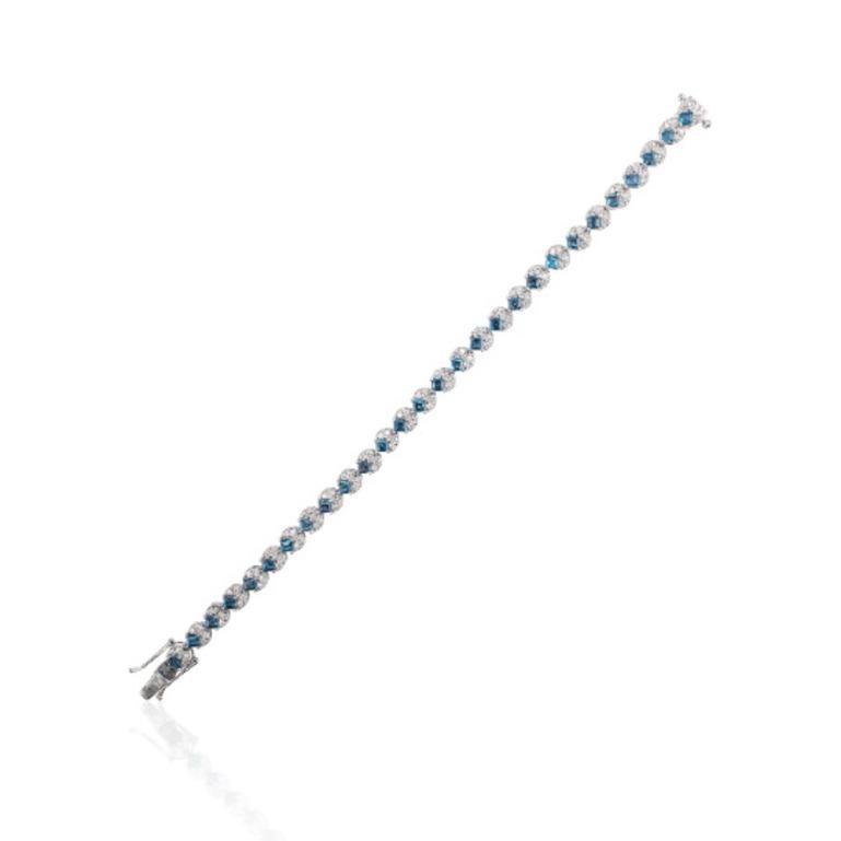 Square Cut Stunning London Blue Topaz and Diamond Tennis Bracelet in Sterling Silver For Sale