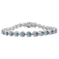 Antique Stunning London Blue Topaz and Diamond Tennis Bracelet in Sterling Silver