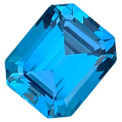 Vintage Stunning Loose Electric Blue Topaz Ring Gemstone Emerald Shape