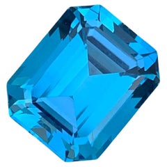 Impresionante Anillo Suelto de Topacio Azul Eléctrico Piedra Preciosa Forma de Esmeralda