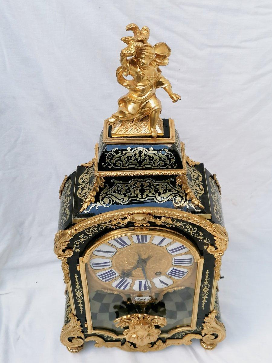 French Stunning Louis XIV Boulle Gilt Bronze Table Clock, France, 19th Century