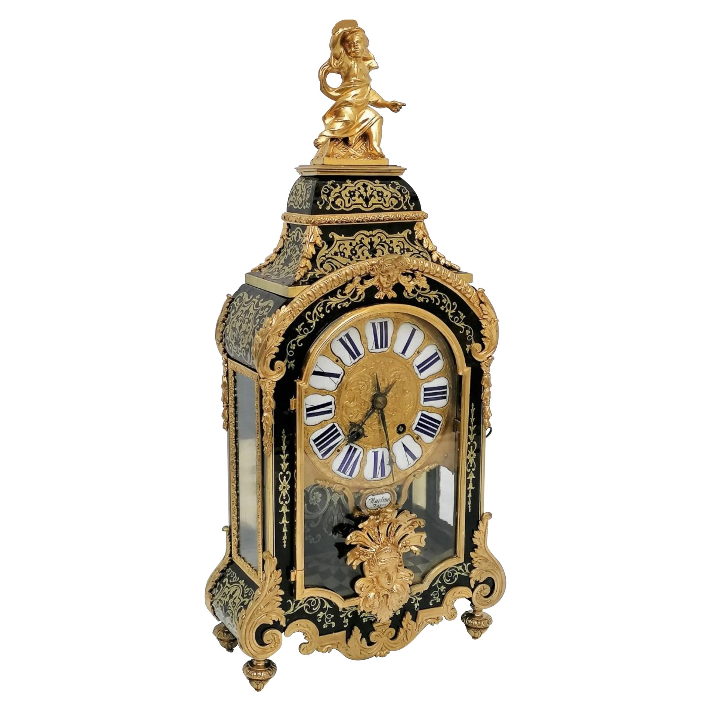 Stunning Louis XIV Boulle Gilt Bronze Table Clock, France, 19th Century