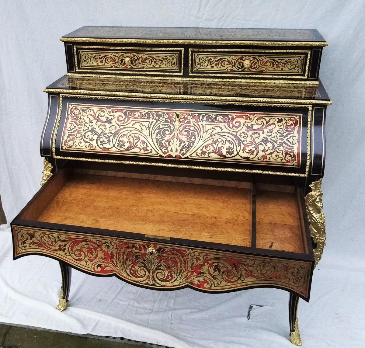 French Stunning Louis XV Boulle Marquetry Secretary Desk Cabinet France, 19th Century