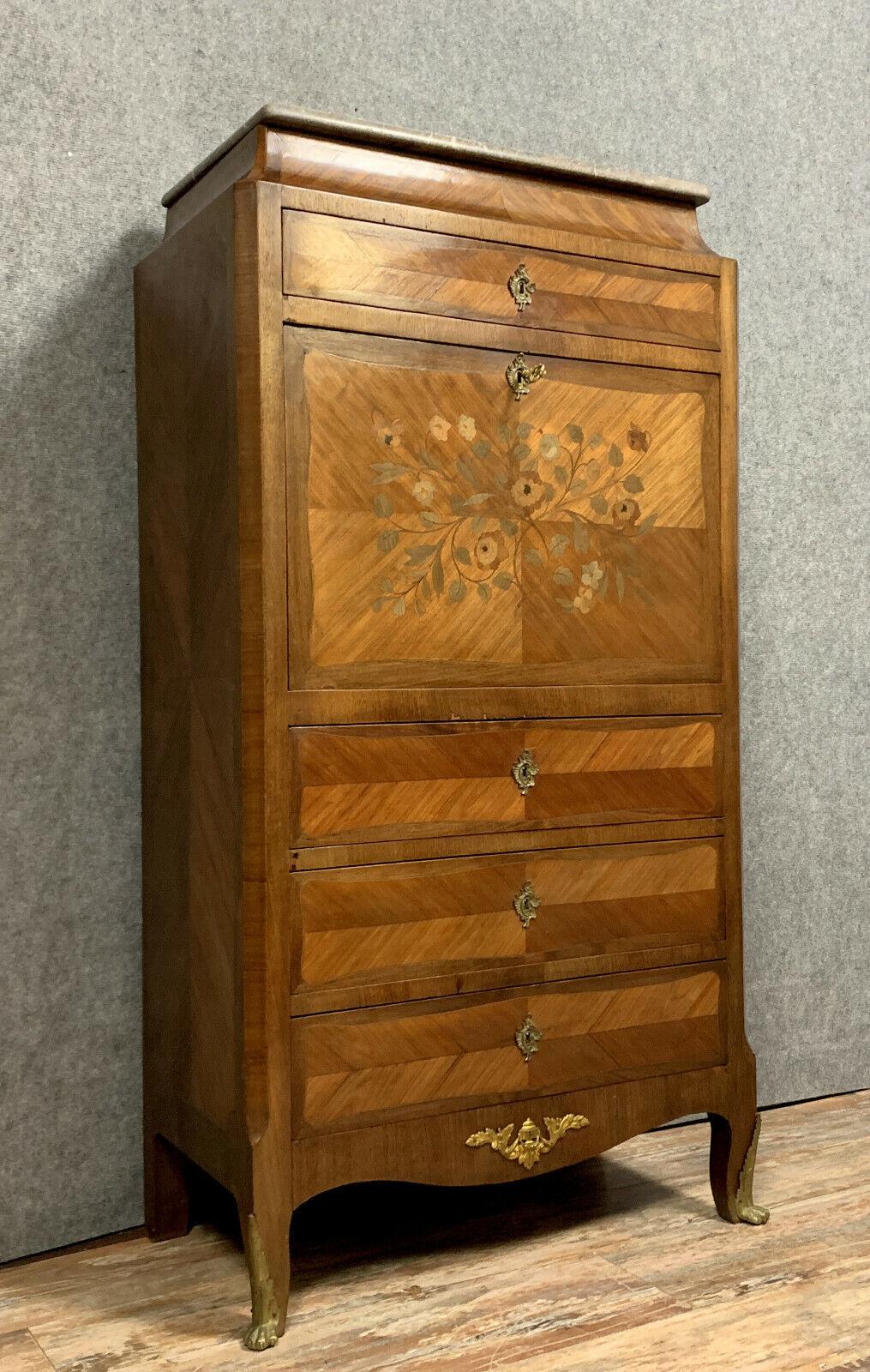 Stunning Louis XV Marquetry Secretary, circa 1850 -1X22 In Good Condition For Sale In Bordeaux, FR