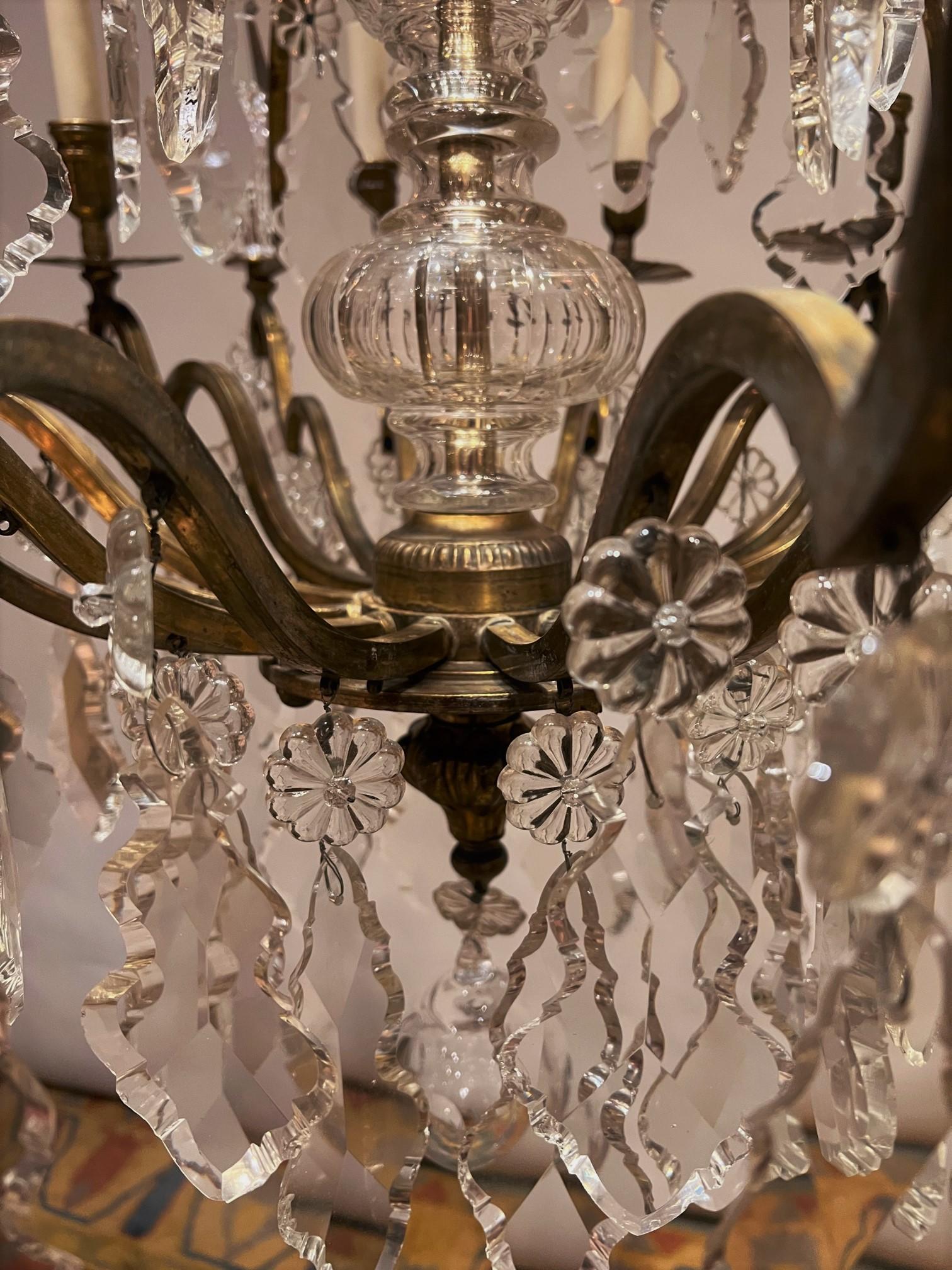 Stunning Louis XV Style 12-Light Bronze & Crystal Chandelier, France, Circa:1900 For Sale 5