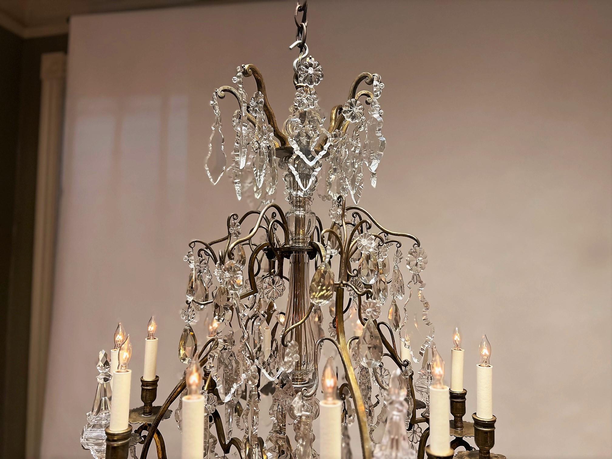 French Stunning Louis XV Style 12-Light Bronze & Crystal Chandelier, France, Circa:1900 For Sale