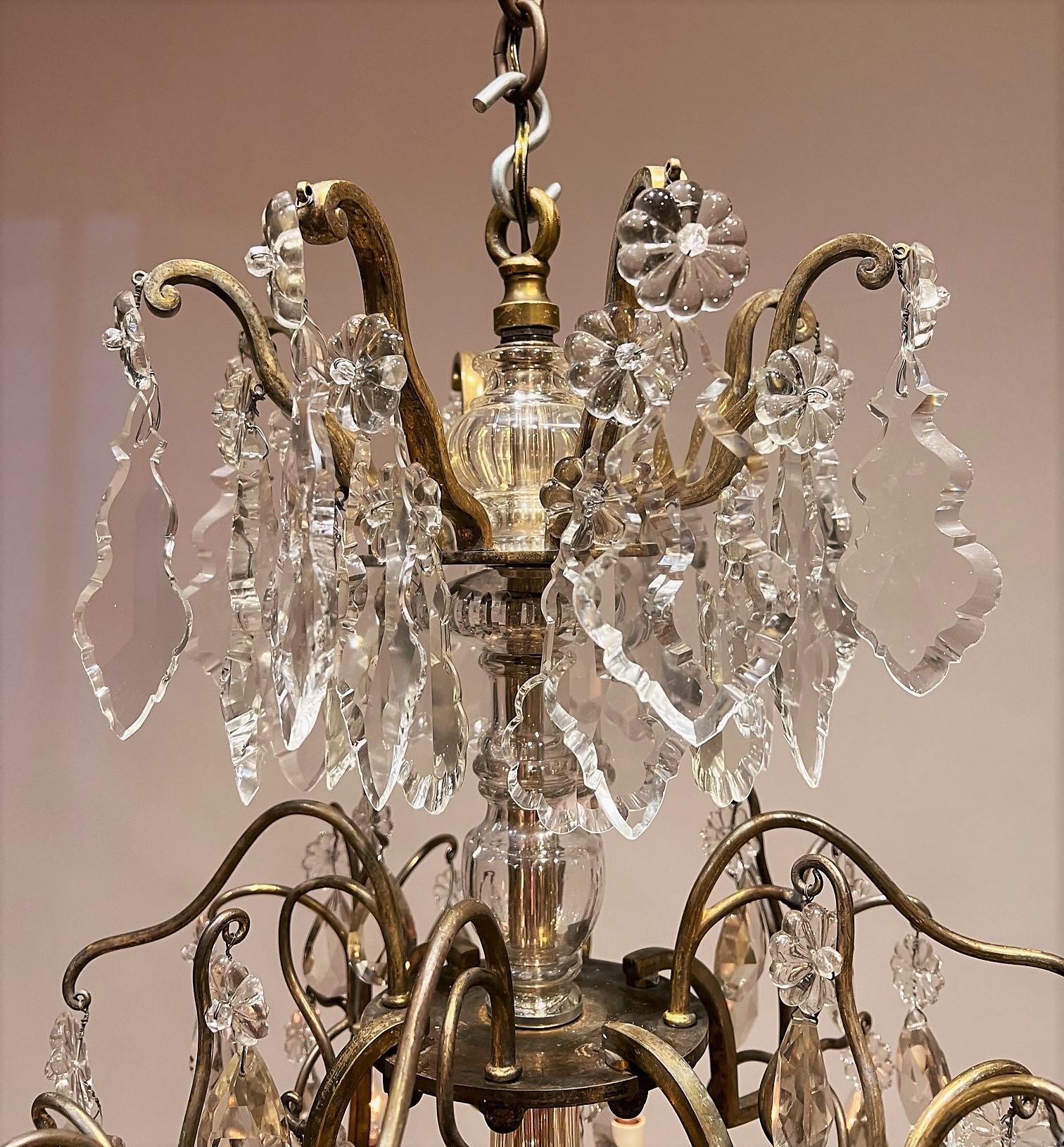 Stunning Louis XV Style 12-Light Bronze & Crystal Chandelier, France, Circa:1900 In Good Condition For Sale In Alexandria, VA