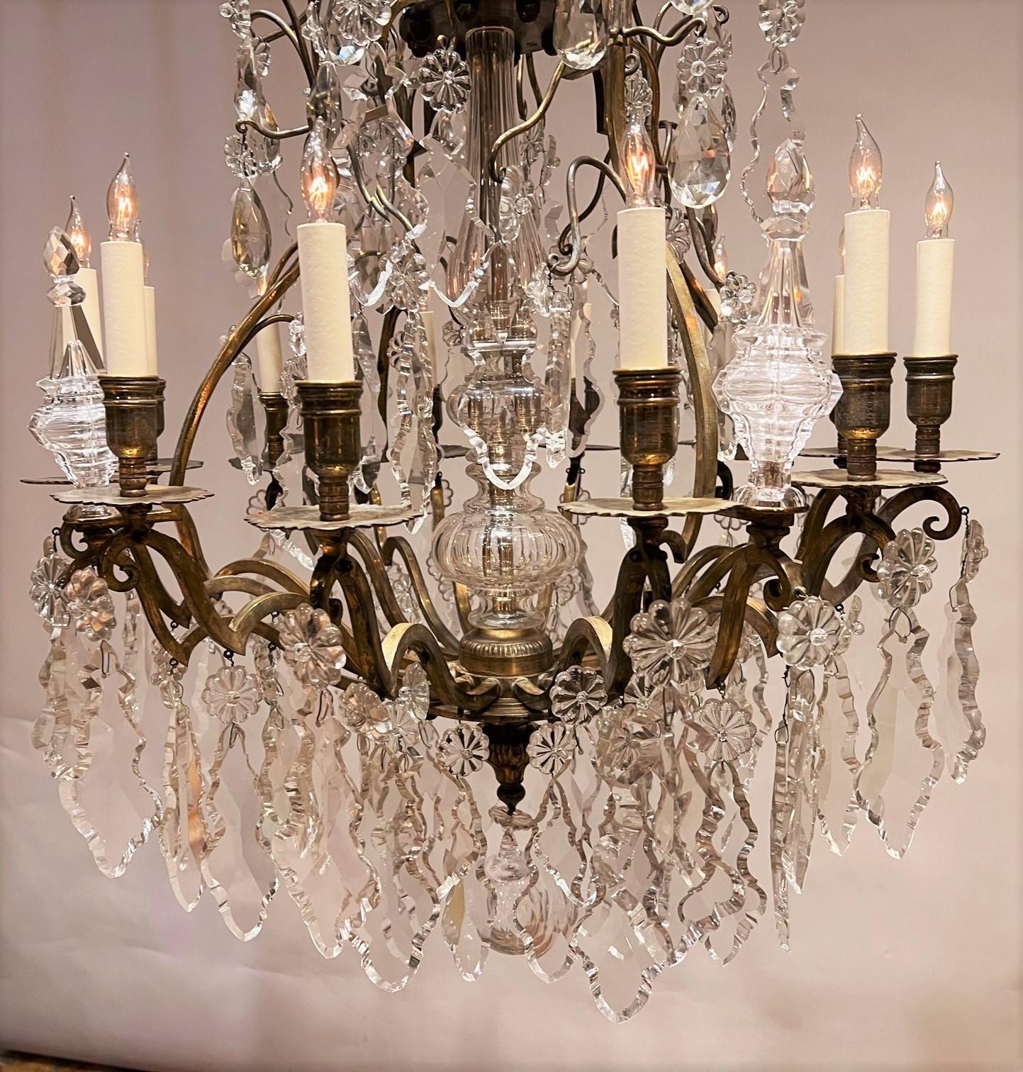 Stunning Louis XV Style 12-Light Bronze & Crystal Chandelier, France, Circa:1900 For Sale 1
