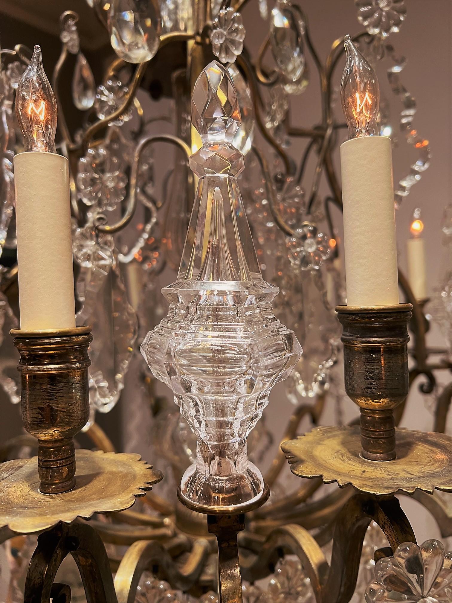 Stunning Louis XV Style 12-Light Bronze & Crystal Chandelier, France, Circa:1900 For Sale 4