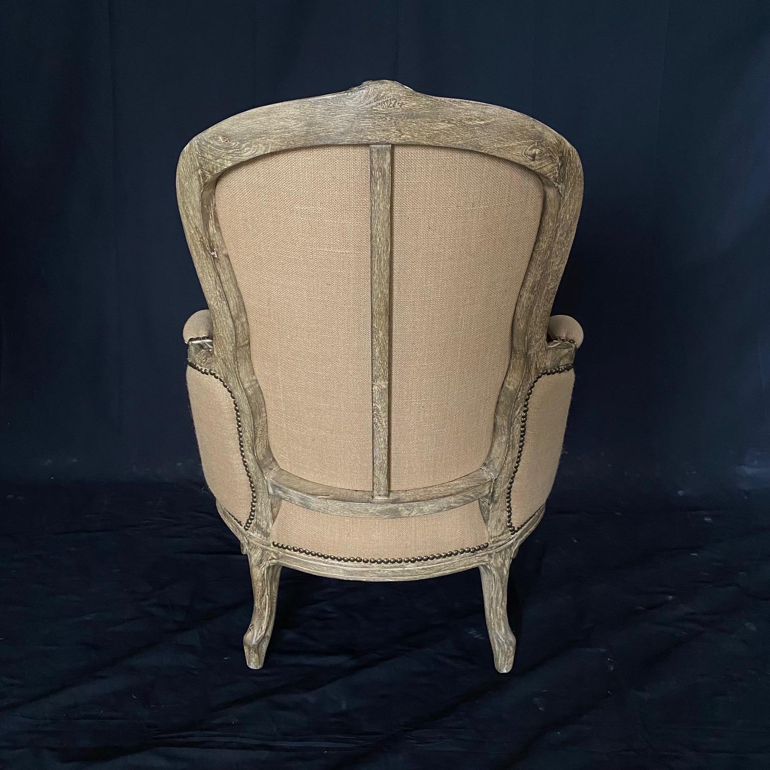 Stunning Louis XV Style Bergere Armchair with Neutral Contrasting Seat Cushion 4