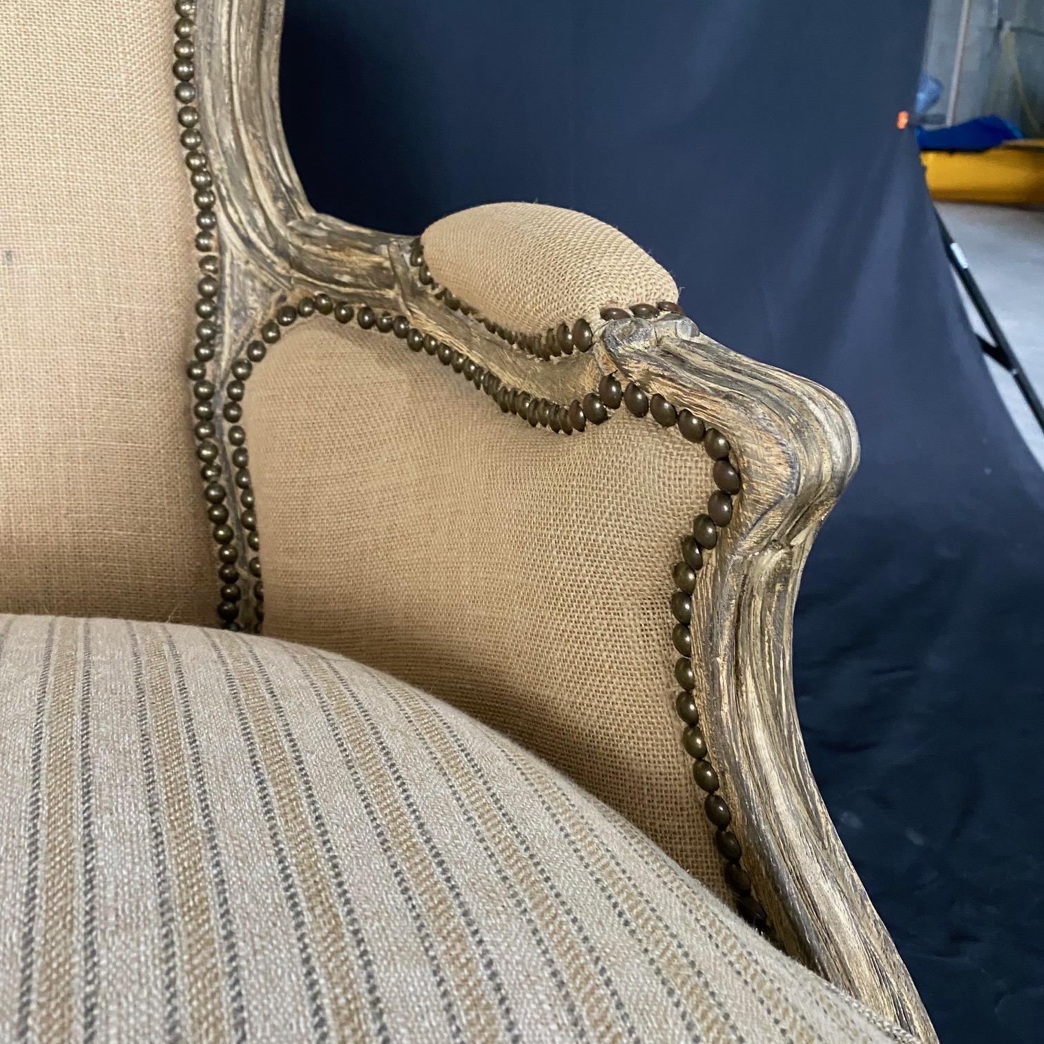 American Stunning Louis XV Style Bergere Armchair with Neutral Contrasting Seat Cushion