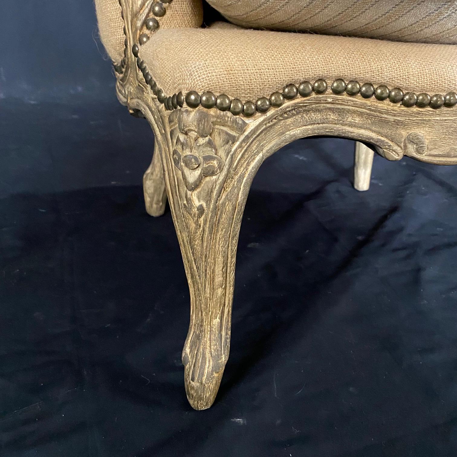 Stunning Louis XV Style Bergere Armchair with Neutral Contrasting Seat Cushion In Good Condition In Hopewell, NJ