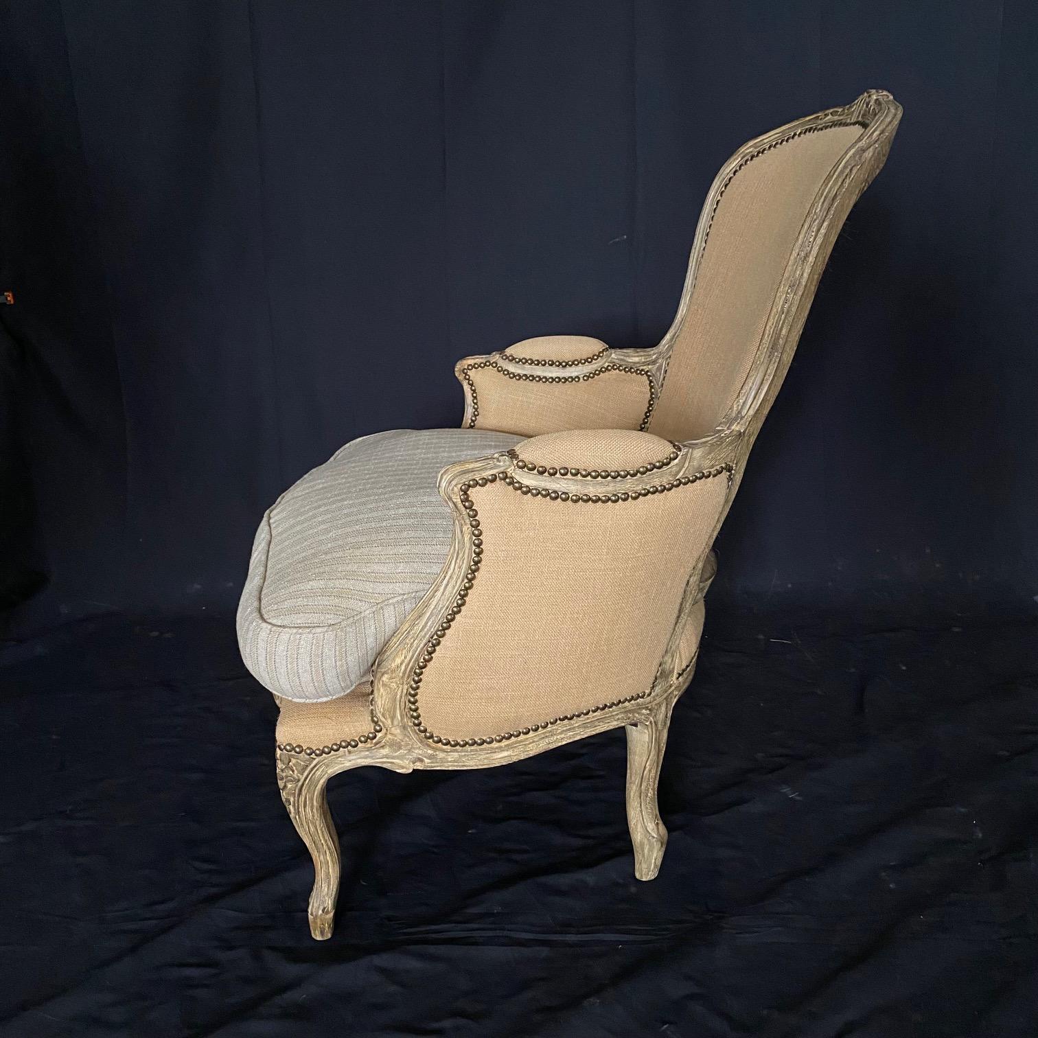 Stunning Louis XV Style Bergere Armchair with Neutral Contrasting Seat Cushion 1