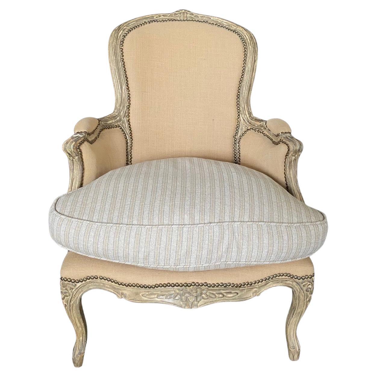 Stunning Louis XV Style Bergere Armchair with Neutral Contrasting Seat Cushion