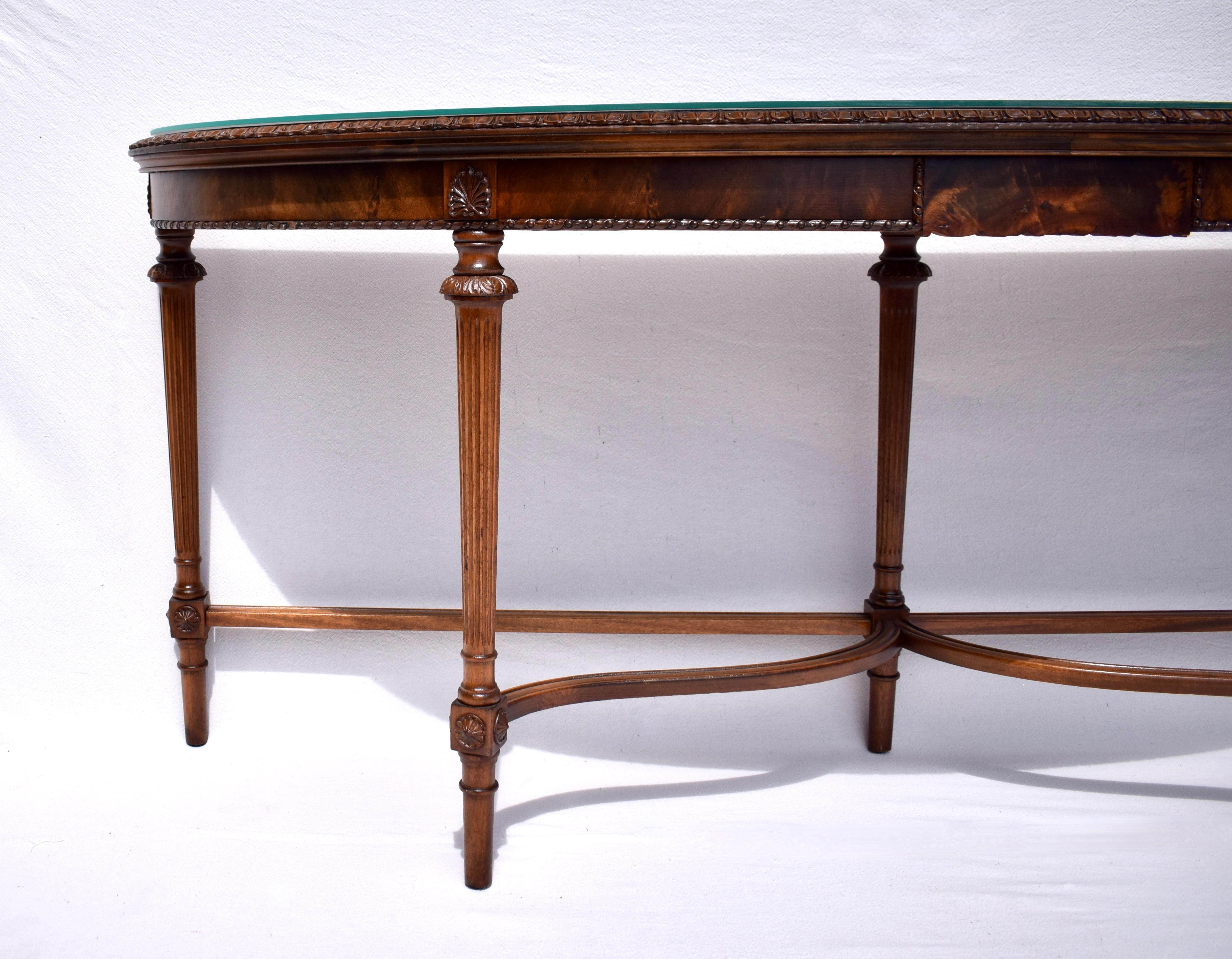 Stunning Louis XVI French Style Mahogany Demilune Console Table For Sale 5