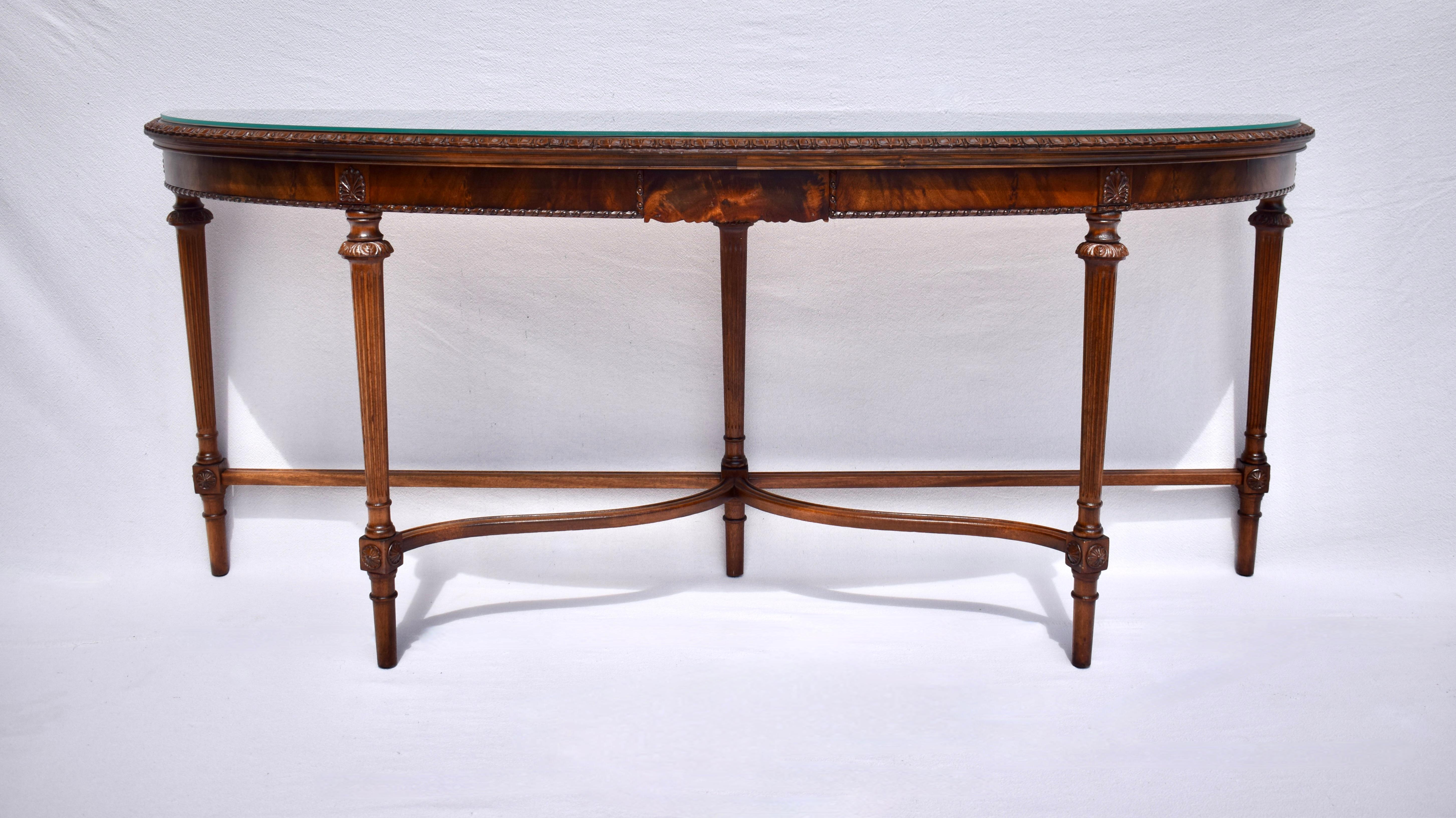 American Stunning Louis XVI French Style Mahogany Demilune Console Table For Sale