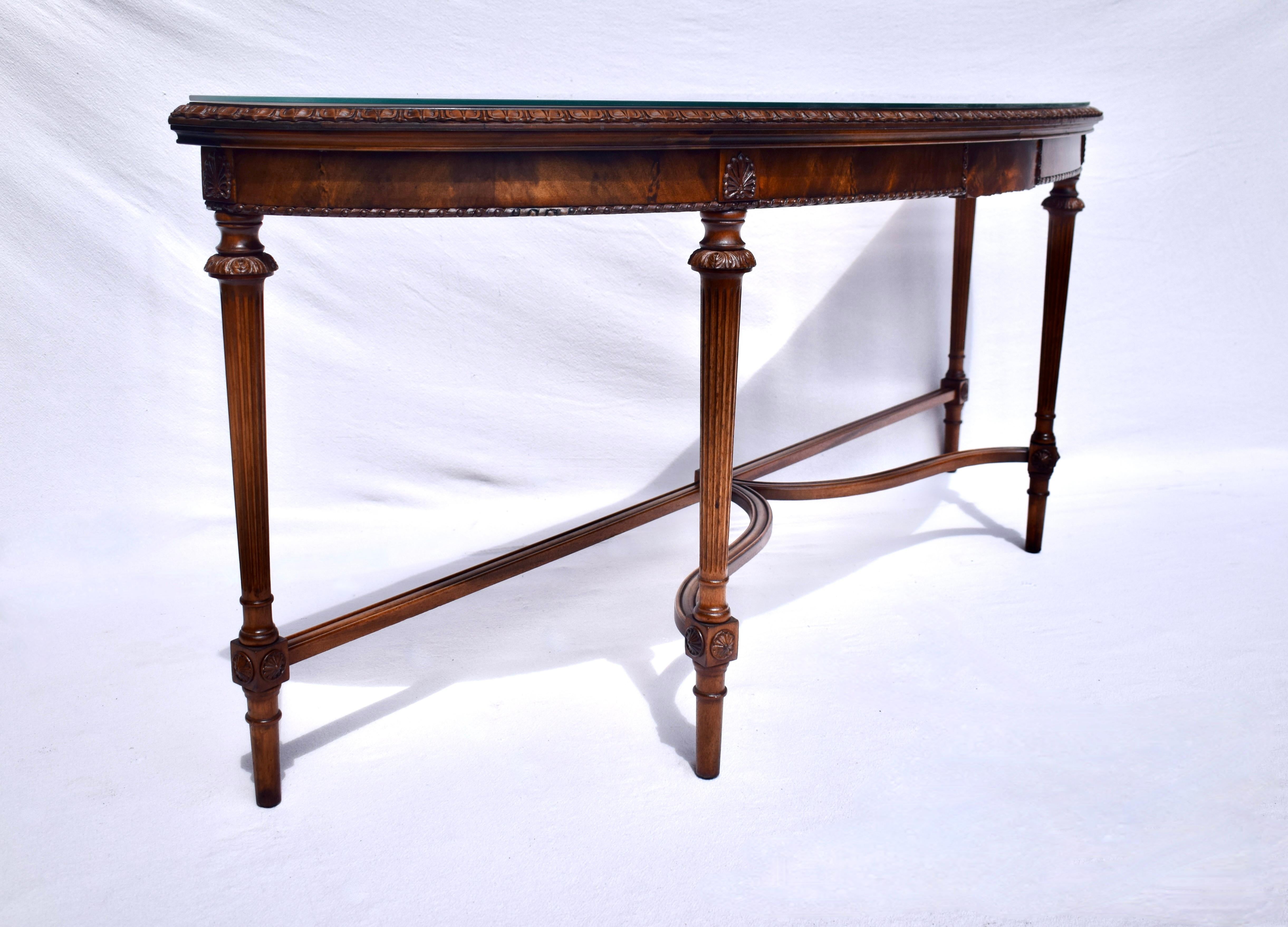 Louis XVI French Style Mahogany Demilune Console Table For Sale 1
