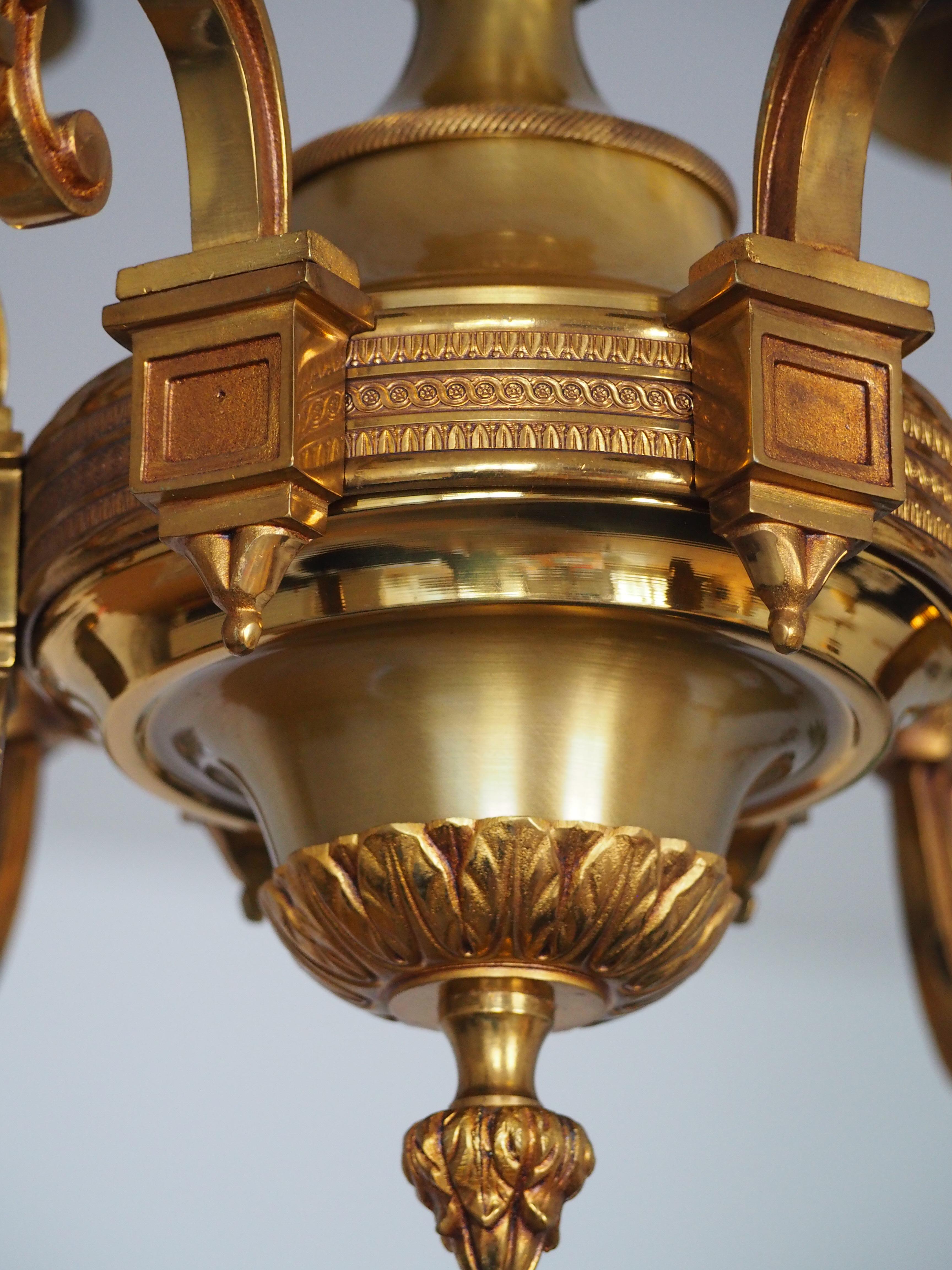 Late 20th Century Stunning Louis XVI Style Bronze Chandelier, Paris, France, circa 1980s For Sale