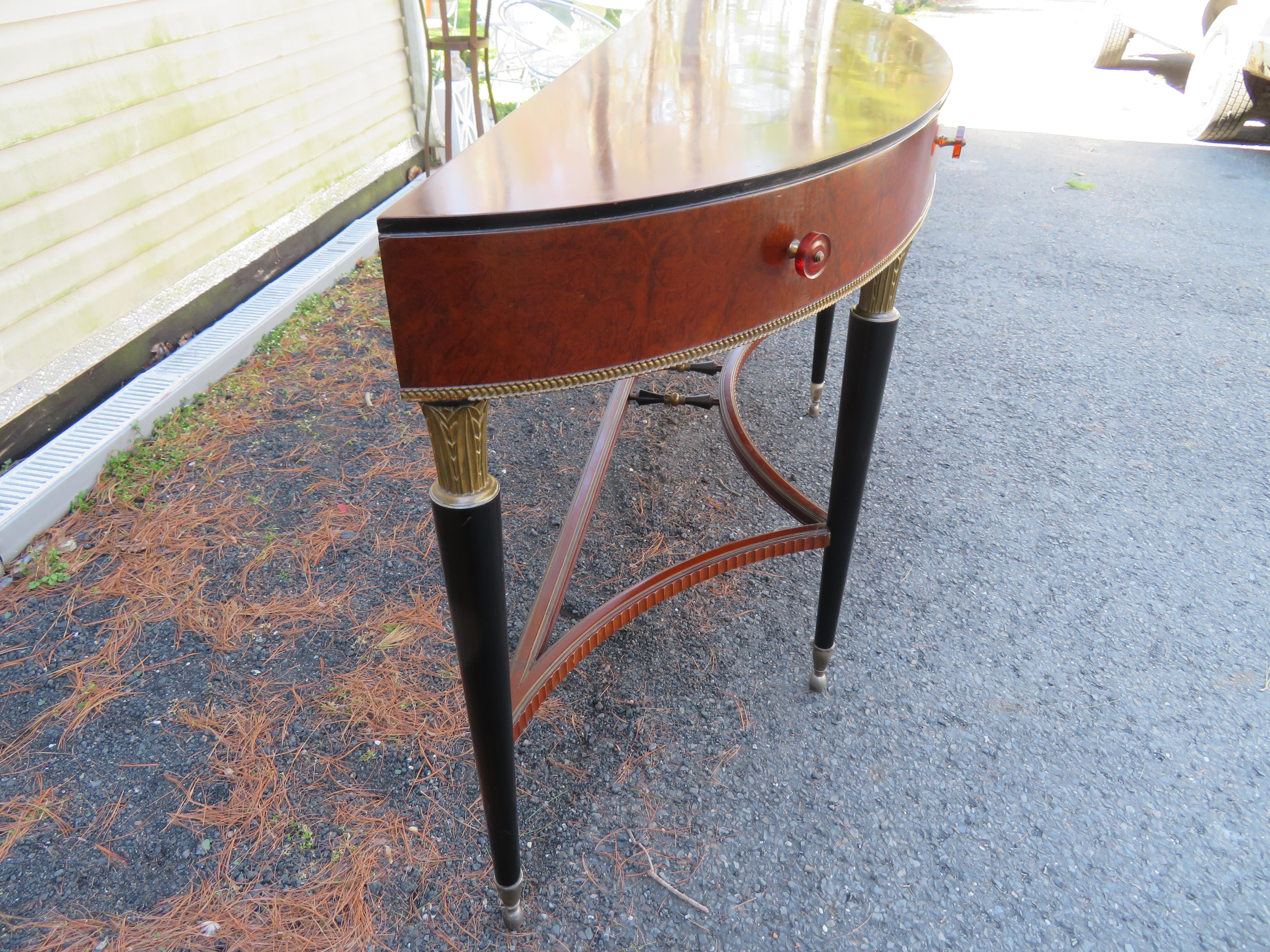 20th Century Stunning Louis XVI Style French Mahogany Demilune Console Table For Sale
