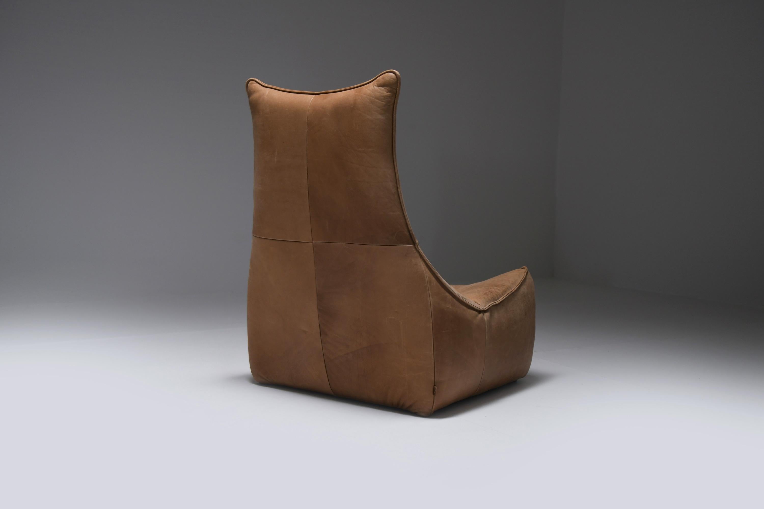 Cuir  Superbe chaise longue The Rock en cuir brun par Gerard Van Den Berg - Montis en vente