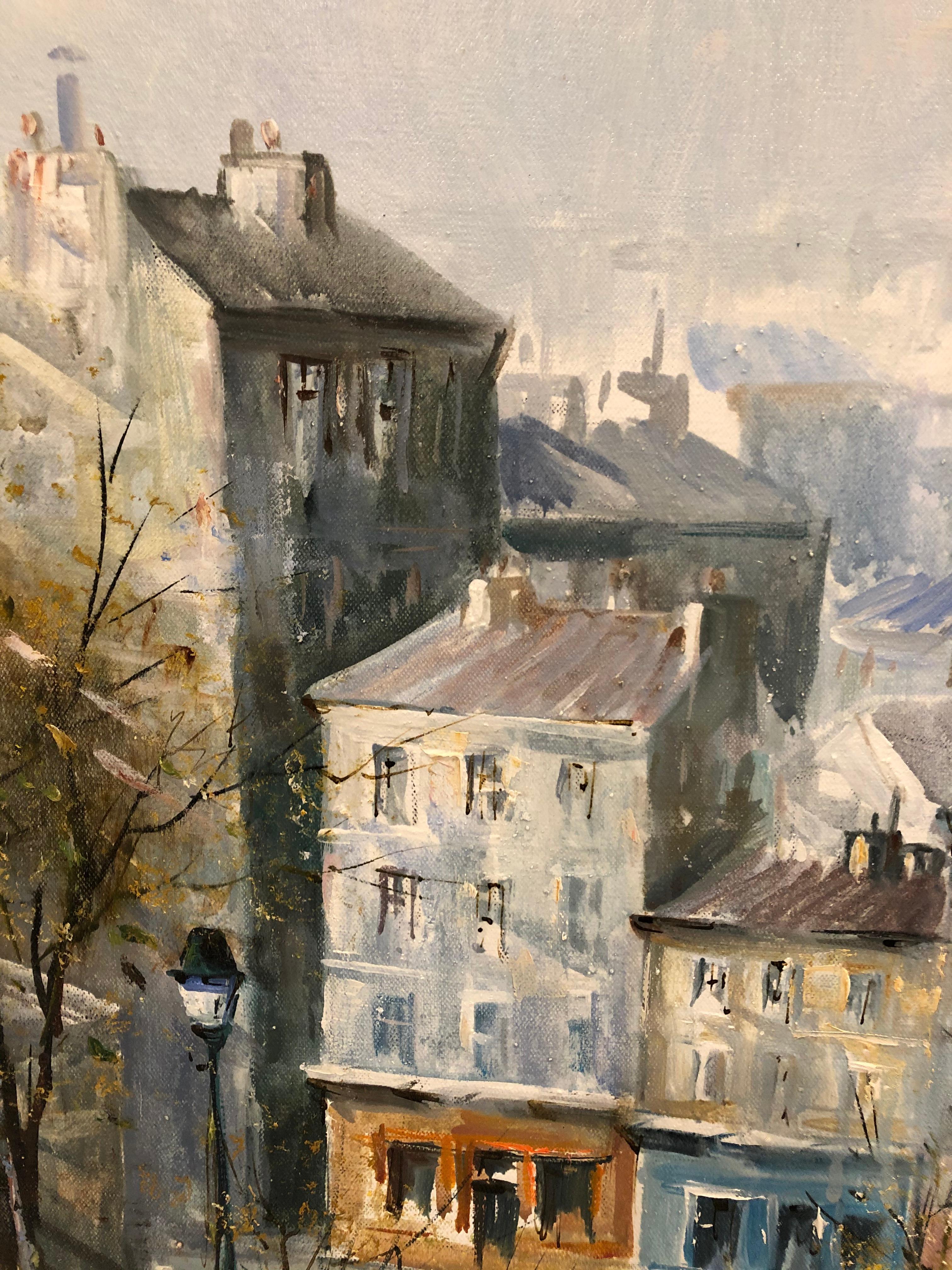 French Stunning Lucien Delarue Original Painting Titled Le Moulin De La Galette For Sale