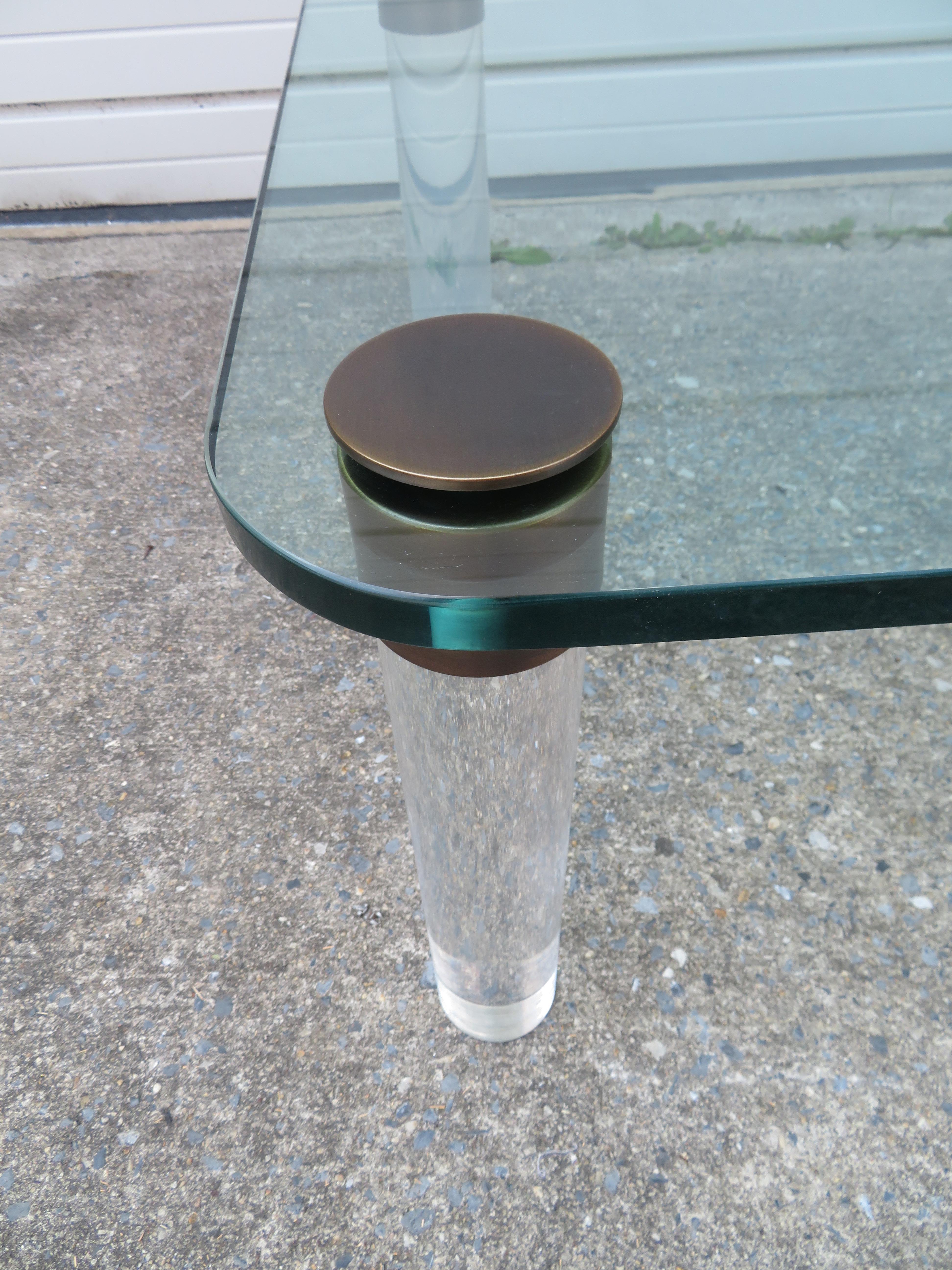 Mid-Century Modern Stunning Lucite Bronze and Glass Cocktail Table, Leon Rosen for Pace For Sale