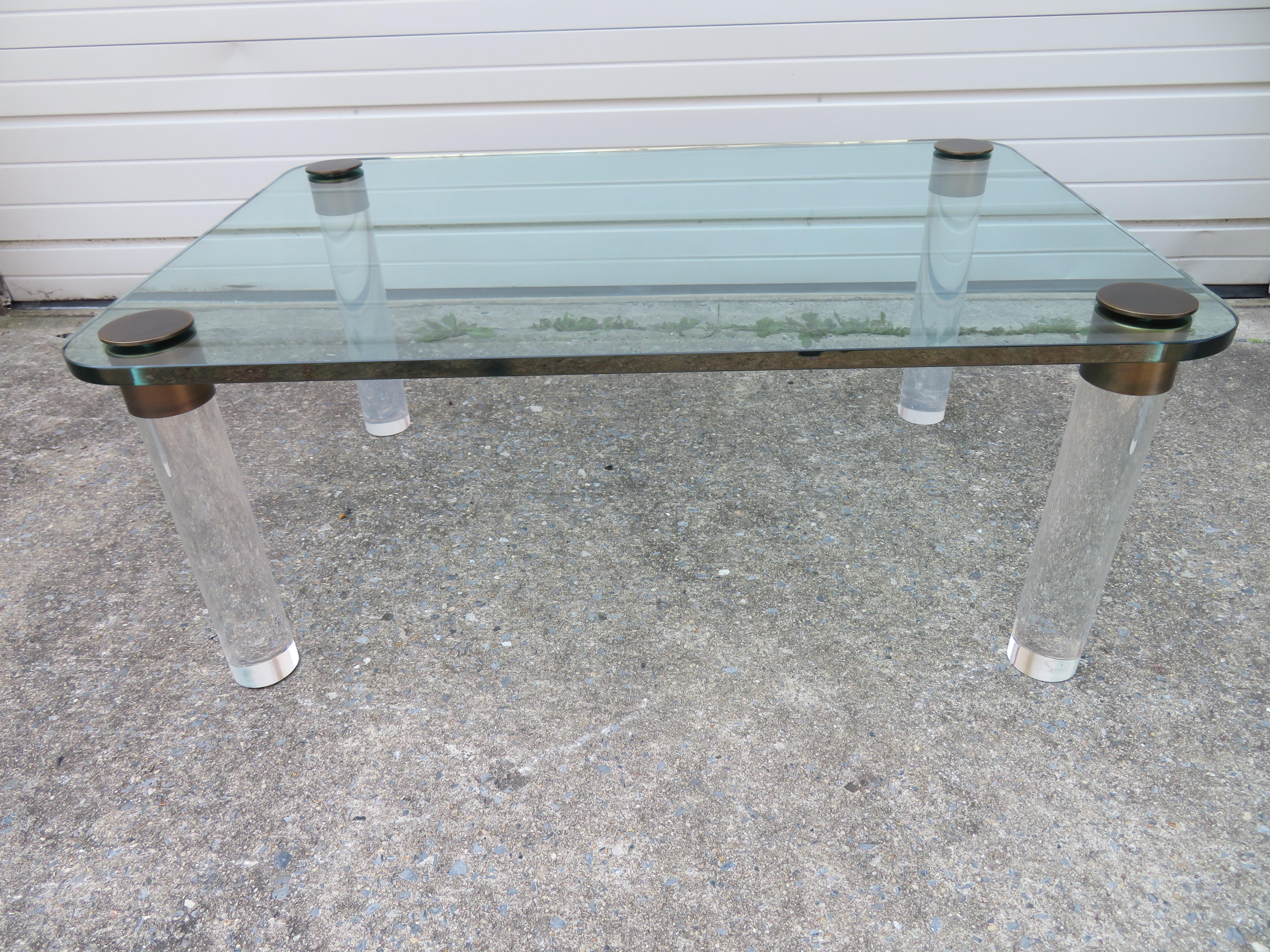 Stunning Lucite Bronze and Glass Cocktail Table, Leon Rosen for Pace For Sale 3