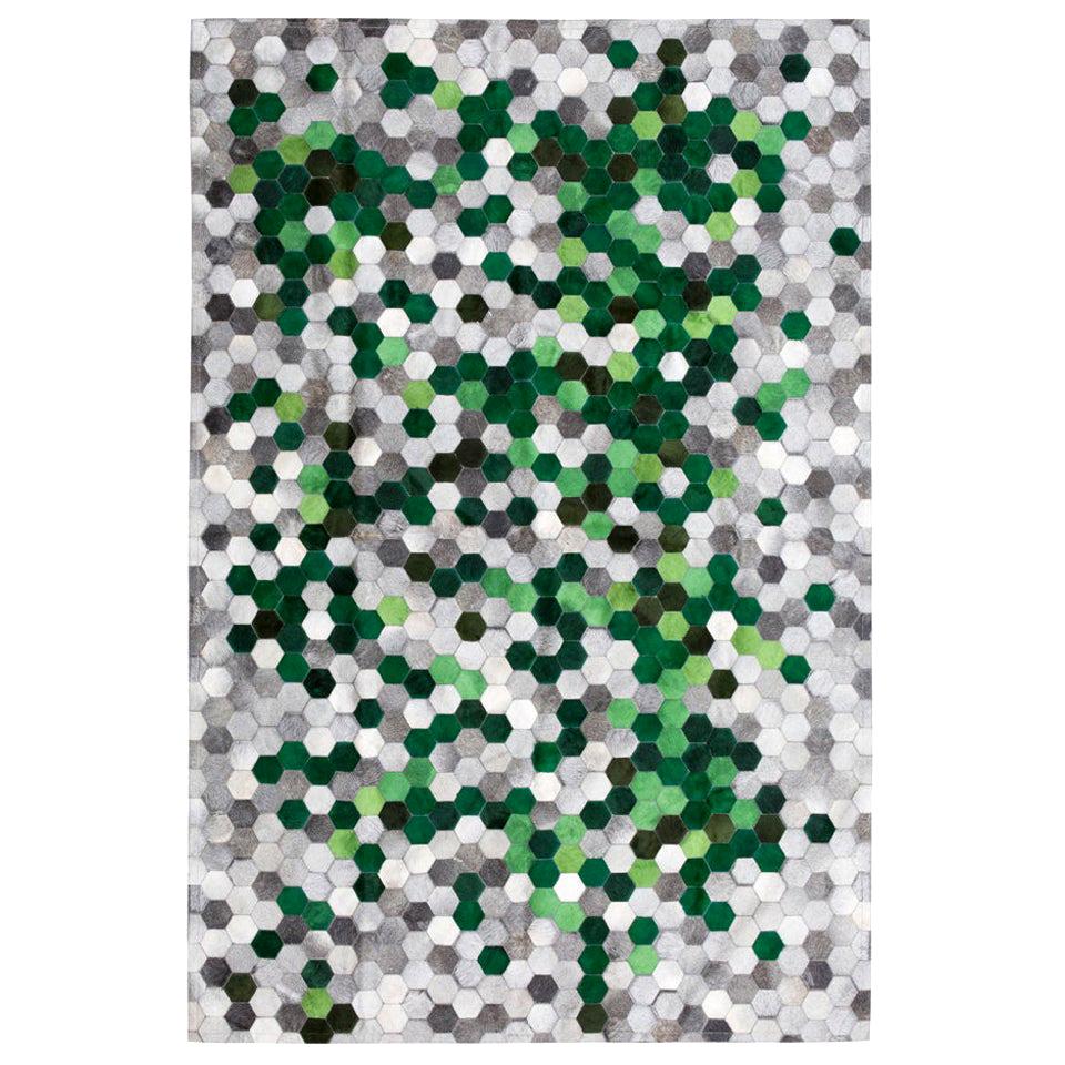 Green and gray Customizable Angulo Cowhide Area Floor Rug