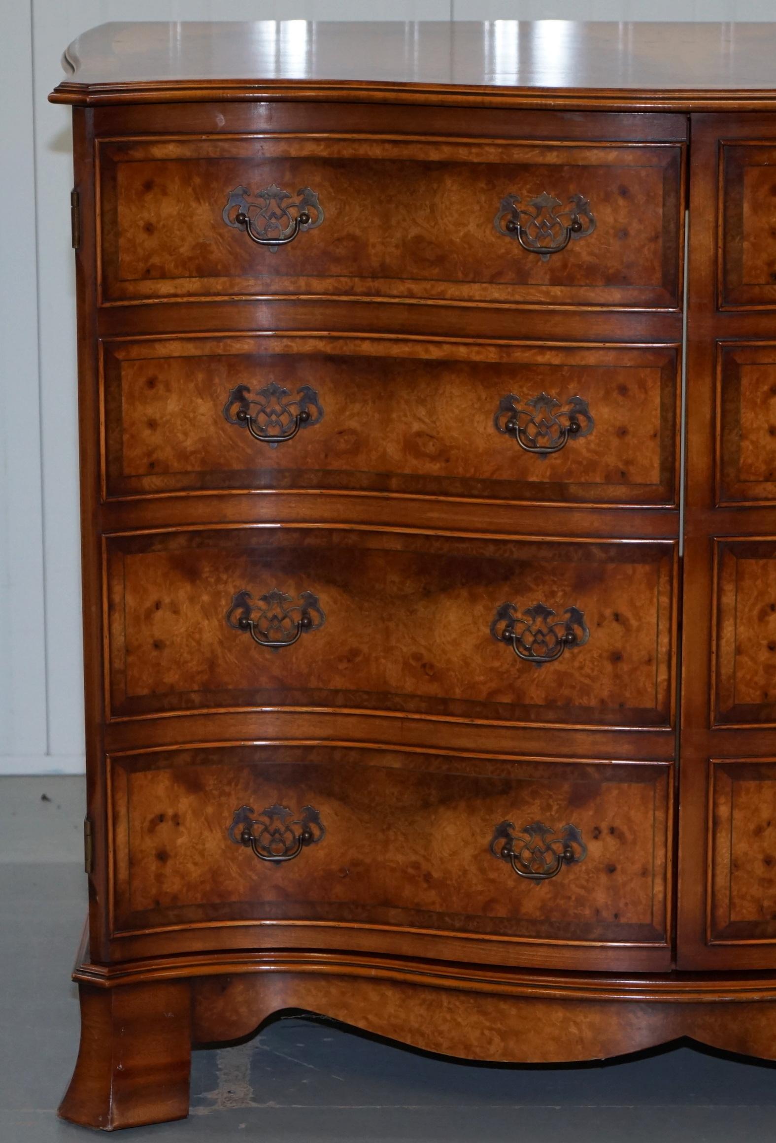 Hand-Carved Stunning Luxury Burr Walnut Television Media Cabinet Stand Bi-Folding Doors